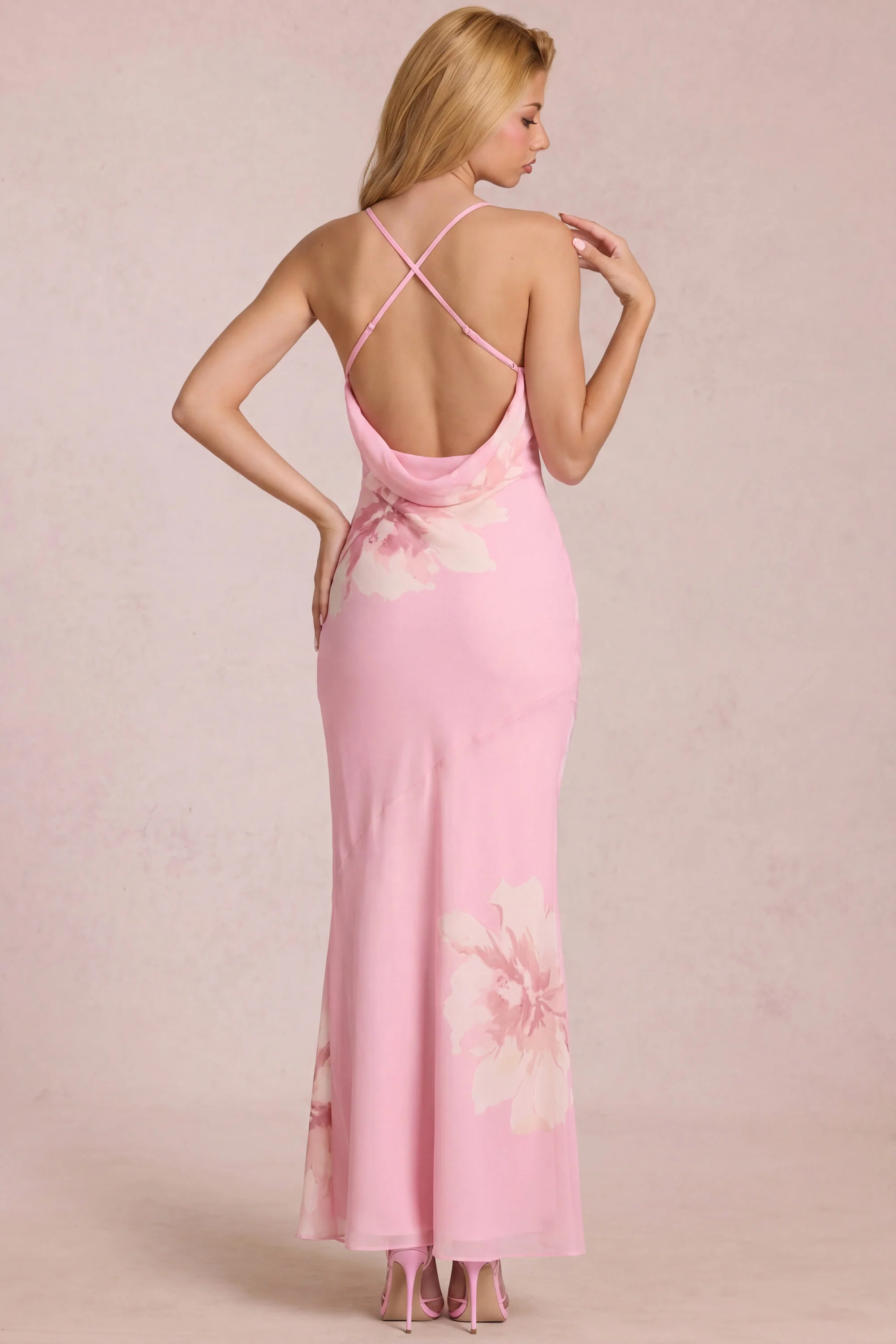 Chiffon Maxi Dress in Pink Floral Print - Image 2