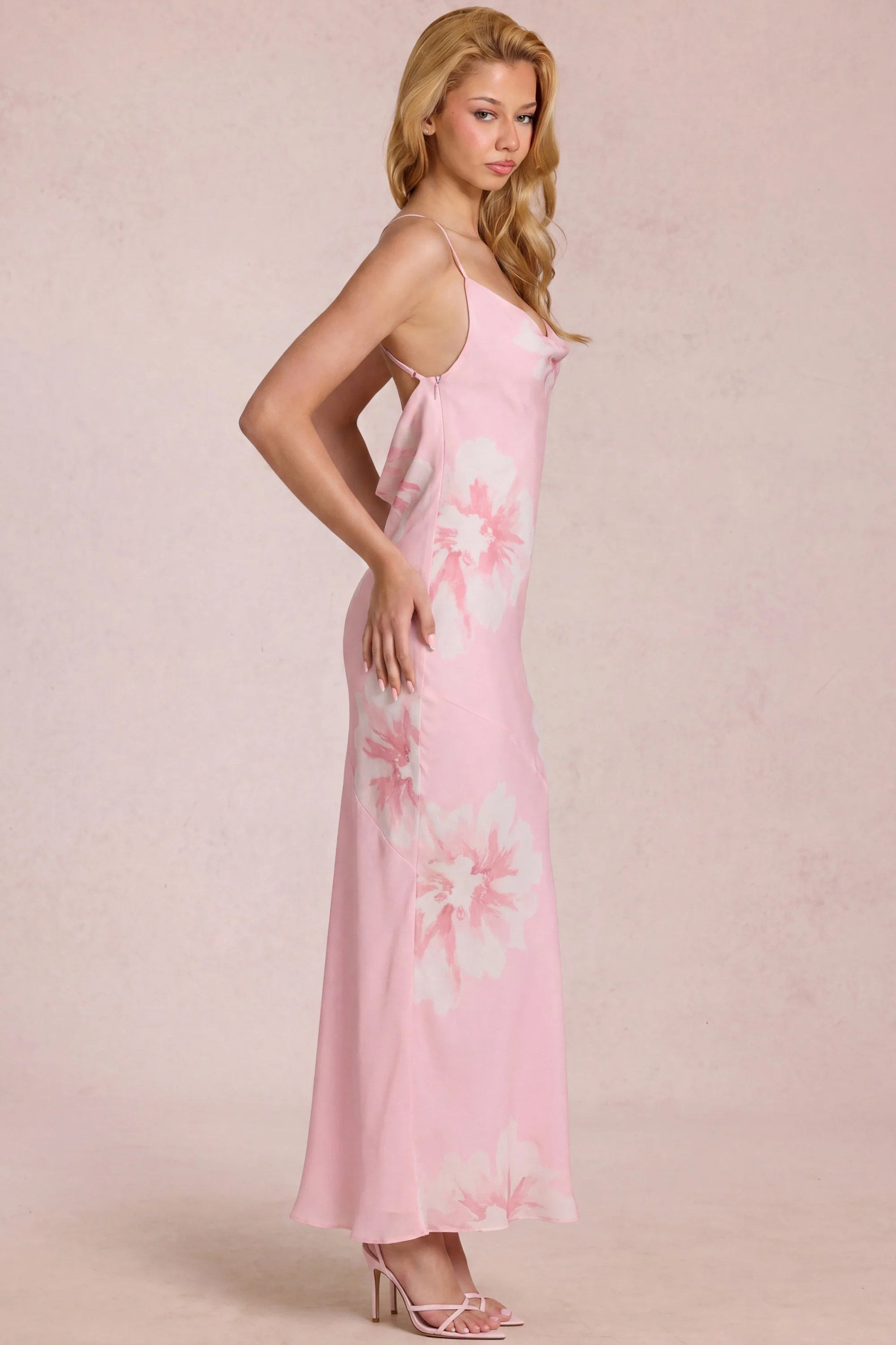 Chiffon Maxi Dress in Pink Floral Print - Image 3