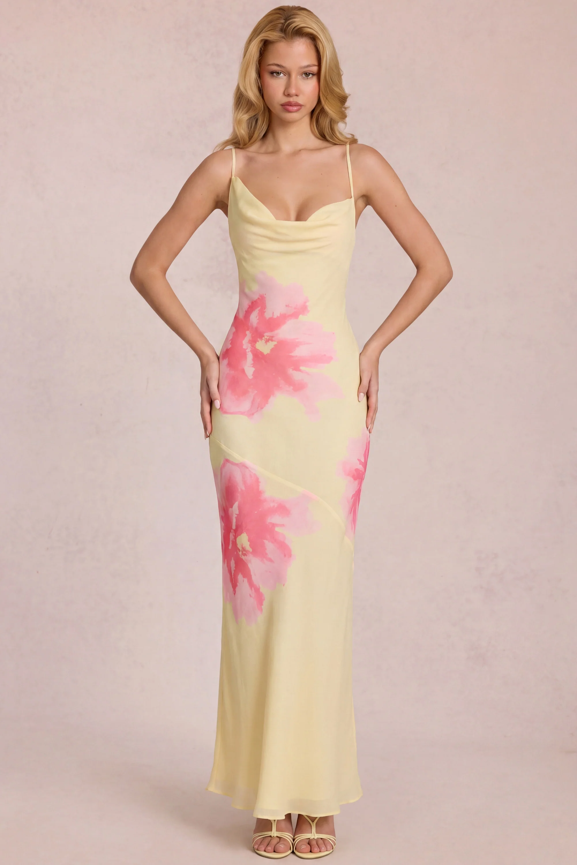 Chiffon Maxi Dress in Yellow Floral Print