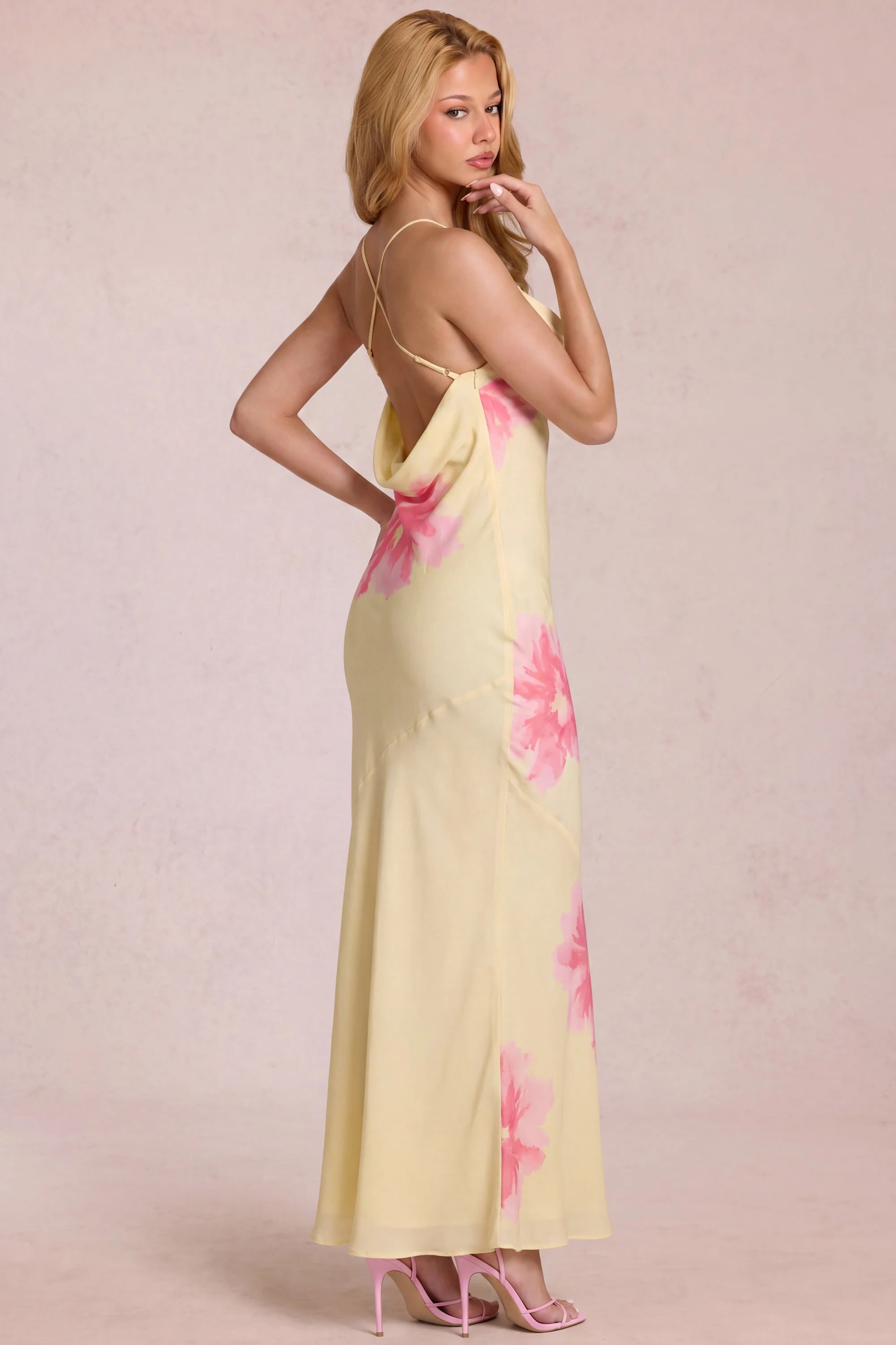 Chiffon Maxi Dress in Yellow Floral Print - Image 2