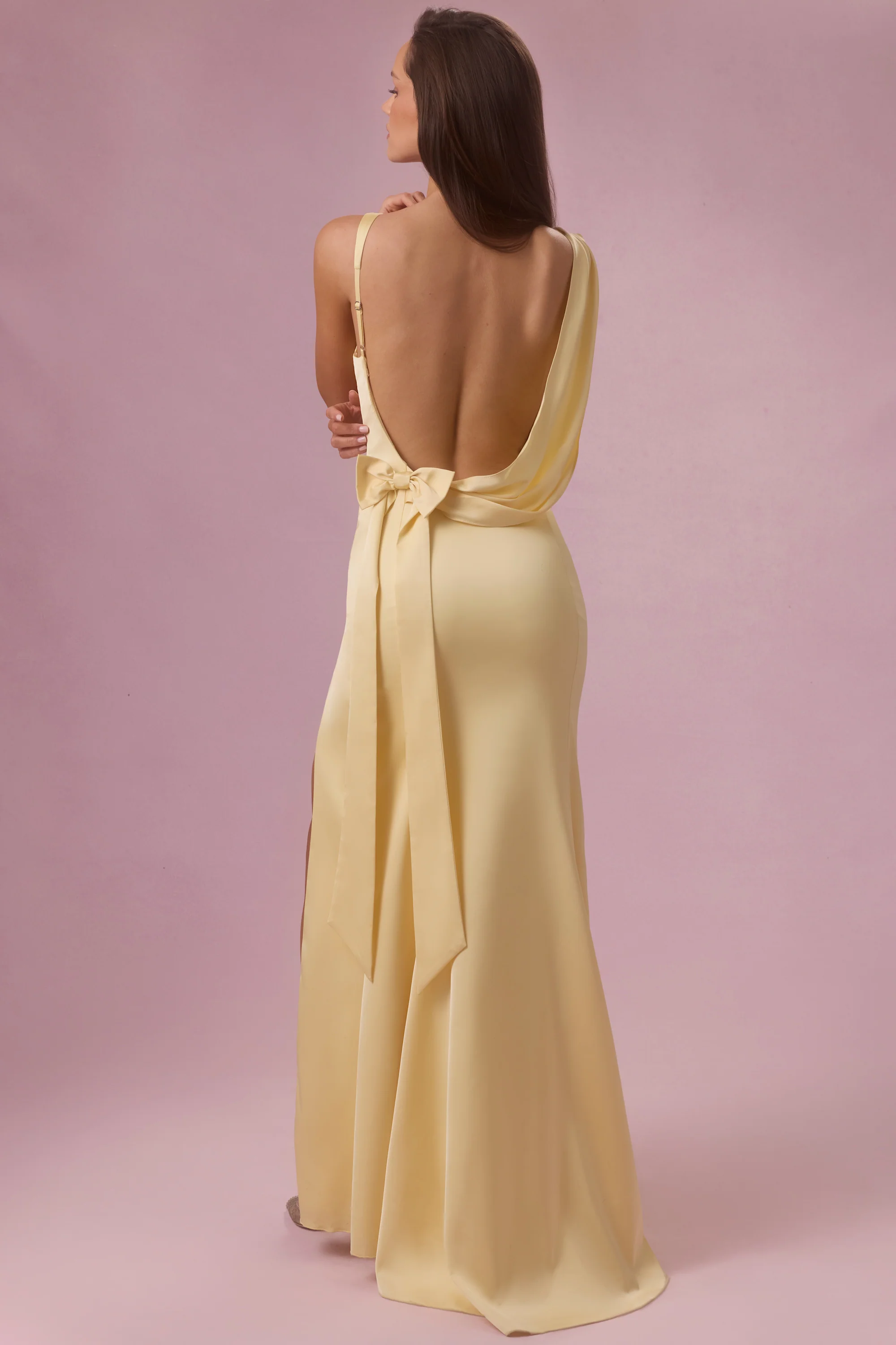 Satin Draped Bridesmaid Dress in Butter Yellow - Image 6