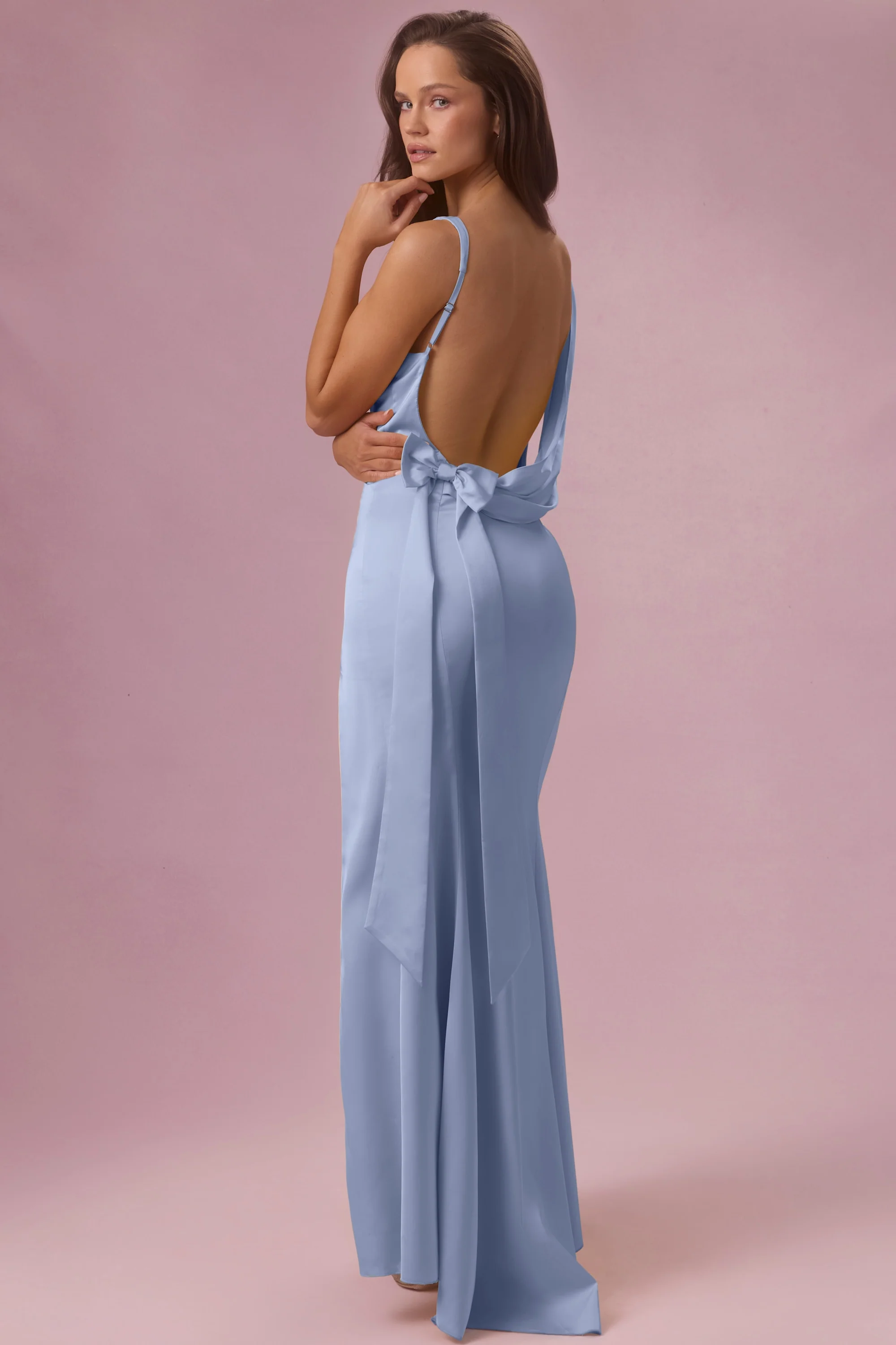 Satin Draped Bridesmaid Dress in Powder Blue