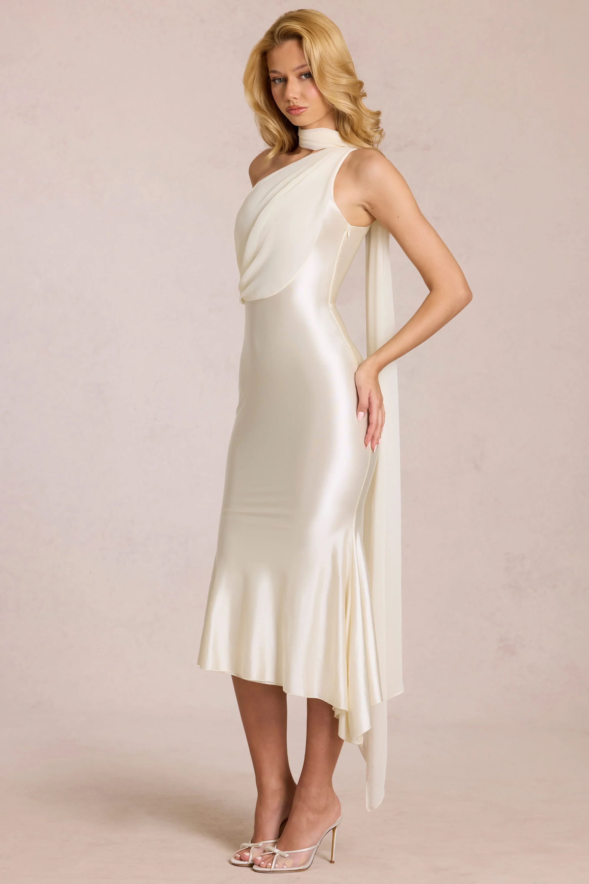 Scarf-Detail Midaxi Dress in Ivory - Image 7