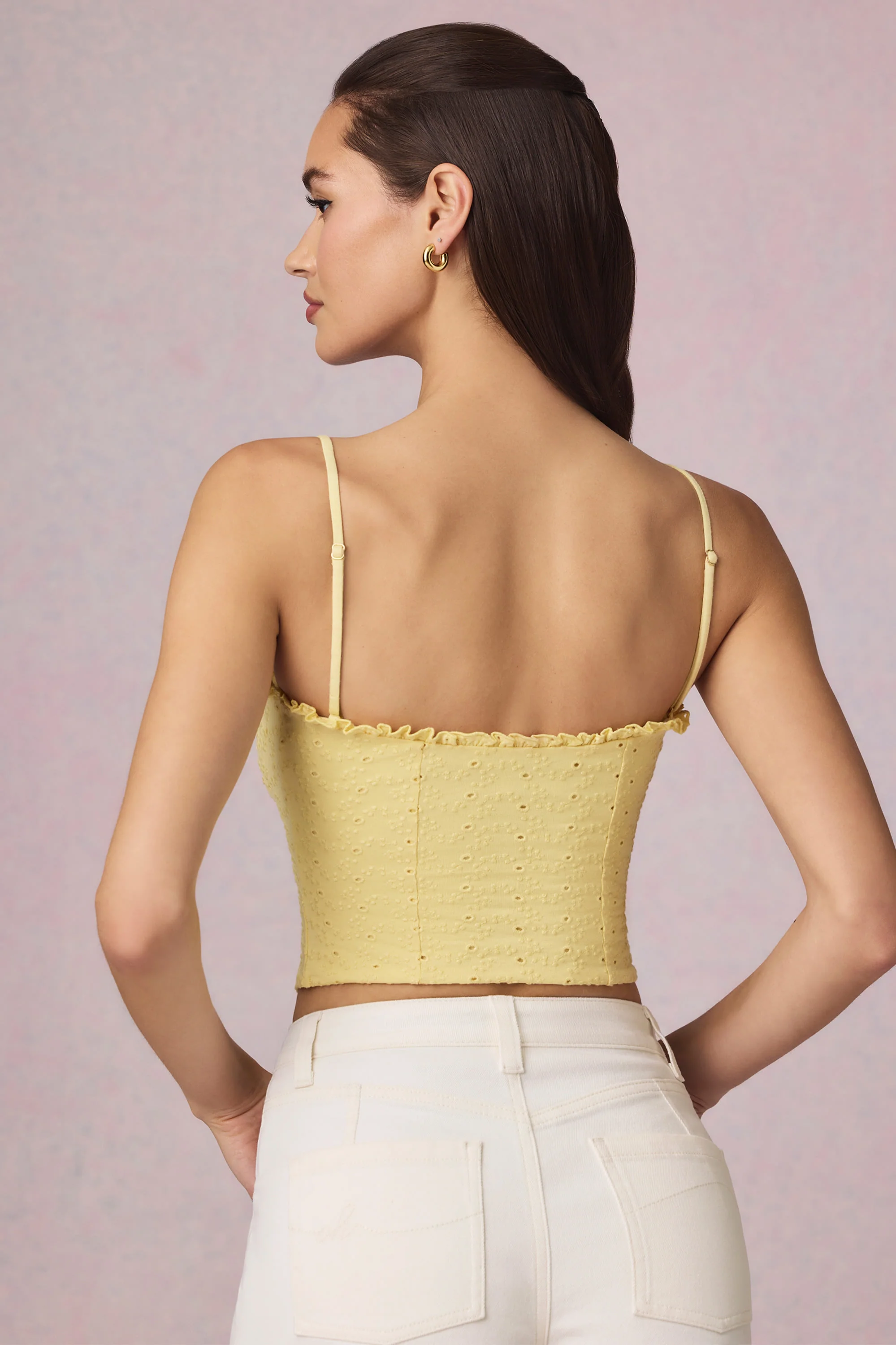 Modal Broderie Anglaise Camisole Top in Lemon Yellow - Image 3