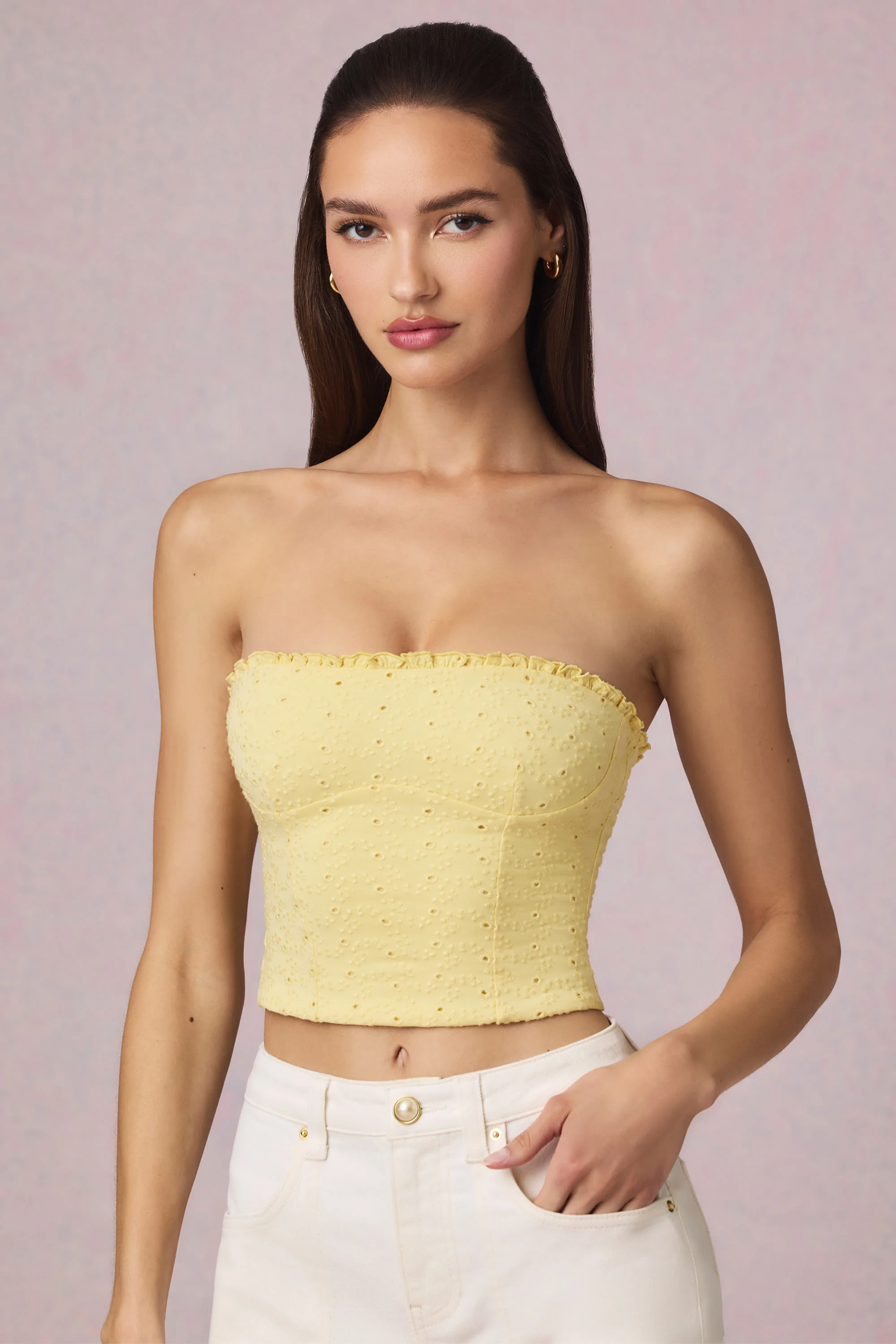 Modal Broderie Anglaise Camisole Top in Lemon Yellow - Image 5