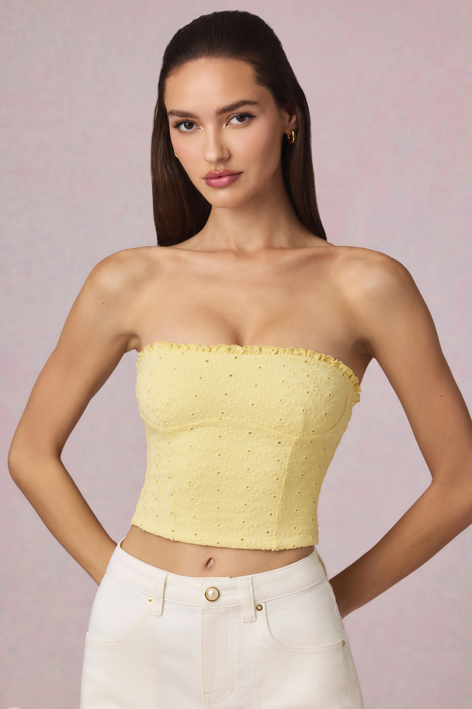 Modal Broderie Anglaise Camisole Top in Lemon Yellow - Image 6