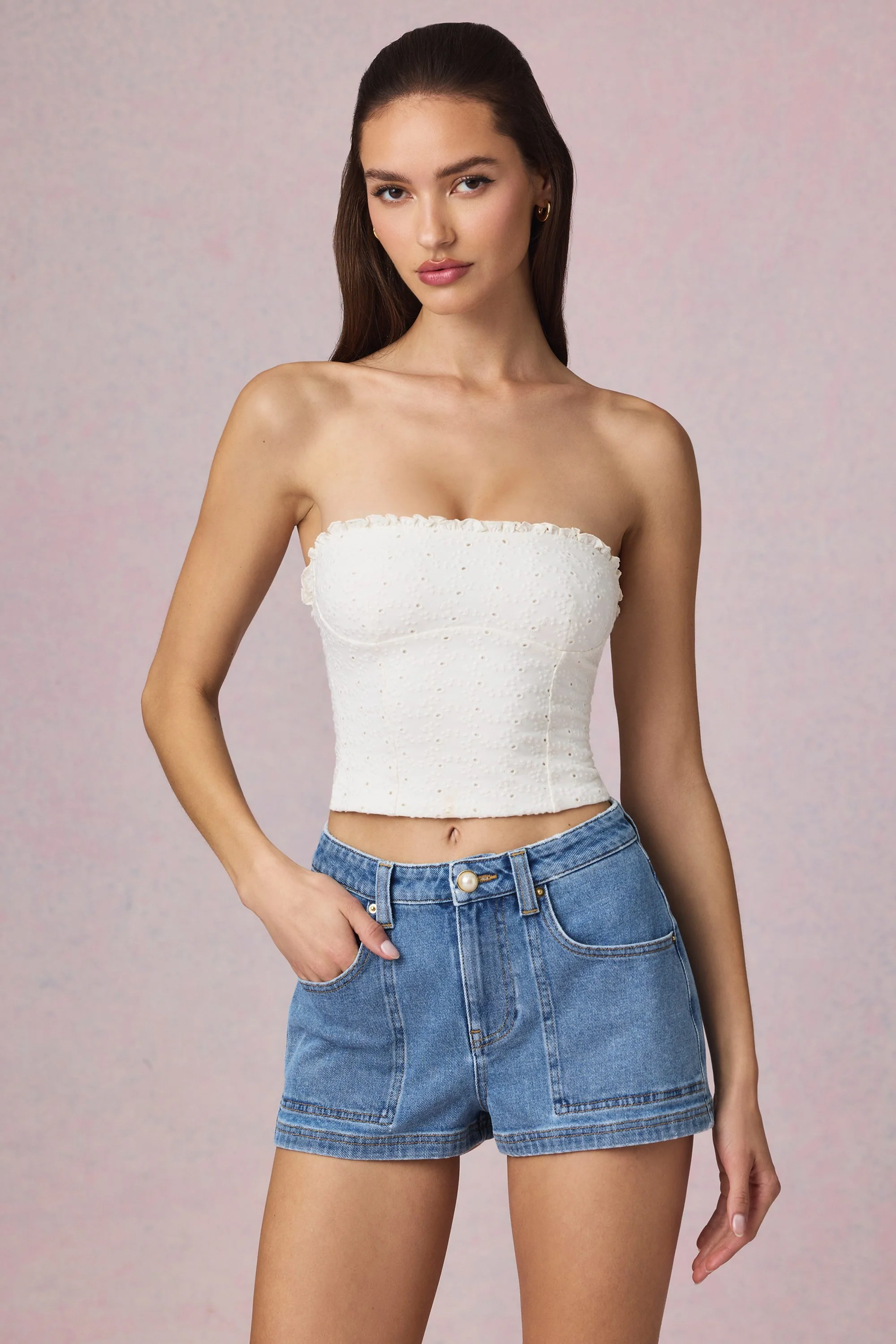 Modal Broderie Anglaise Camisole Top in White - Image 5