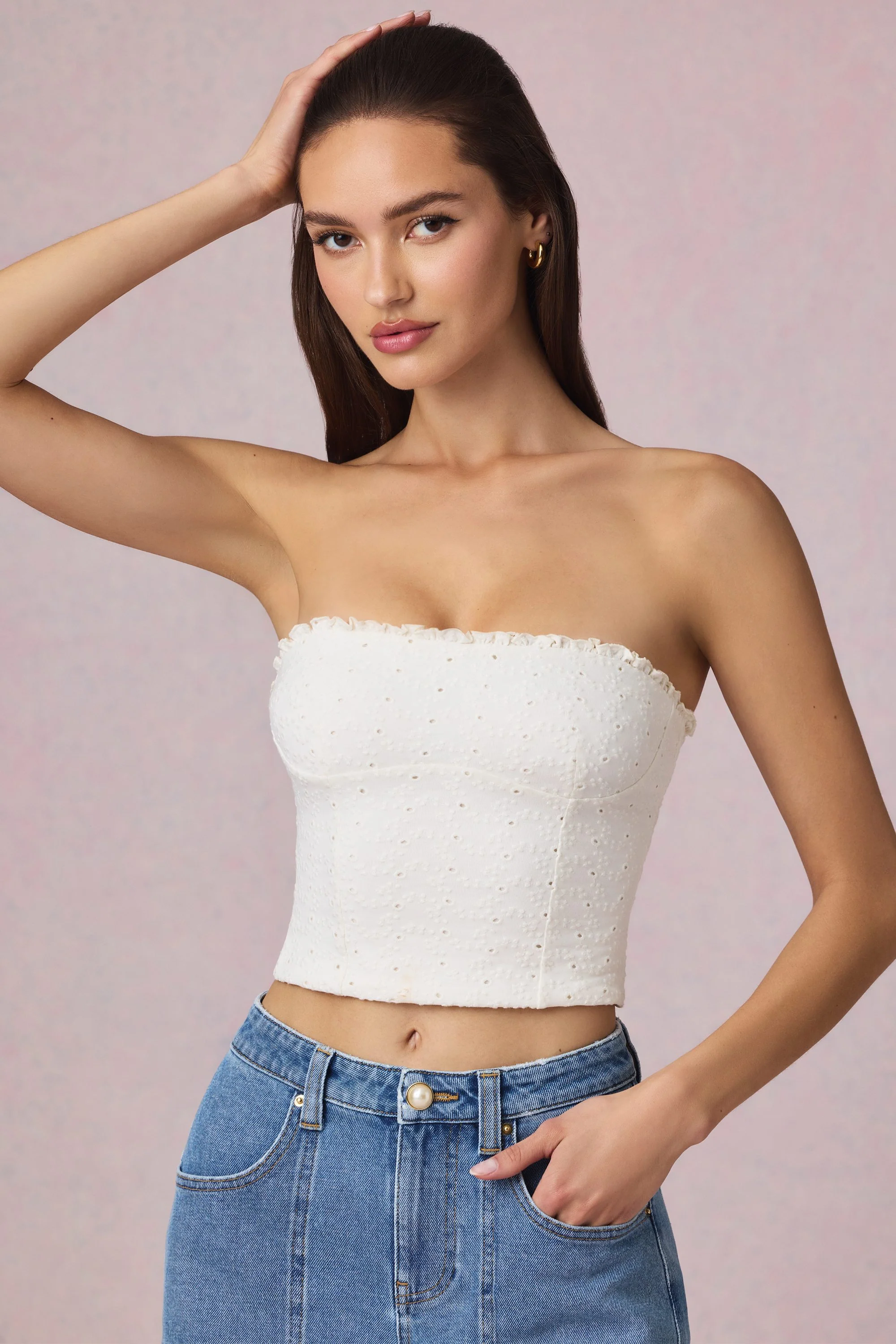 Modal Broderie Anglaise Camisole Top in White - Image 6