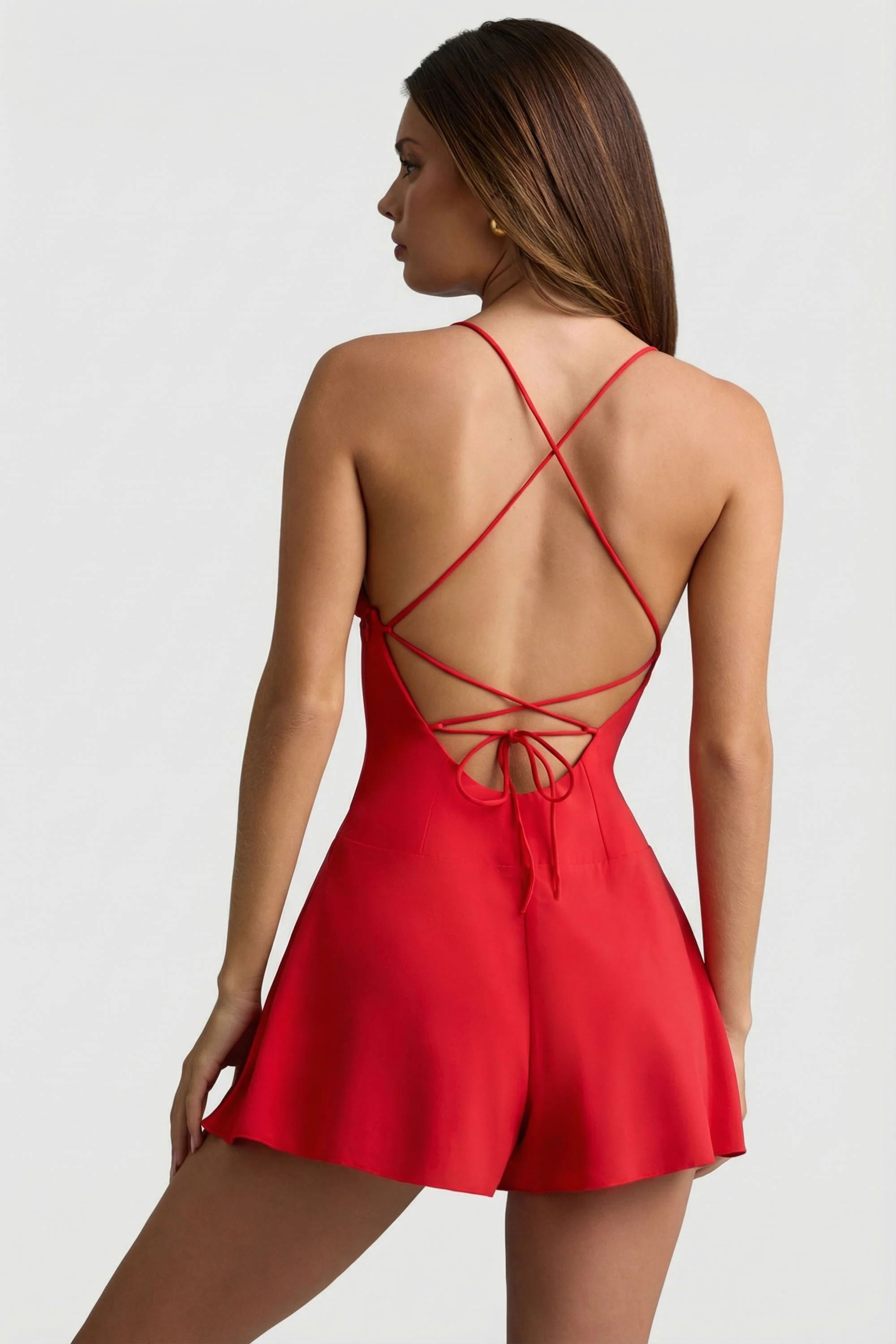 Ruched Backless Playsuit in Scarlet Red - Image 2
