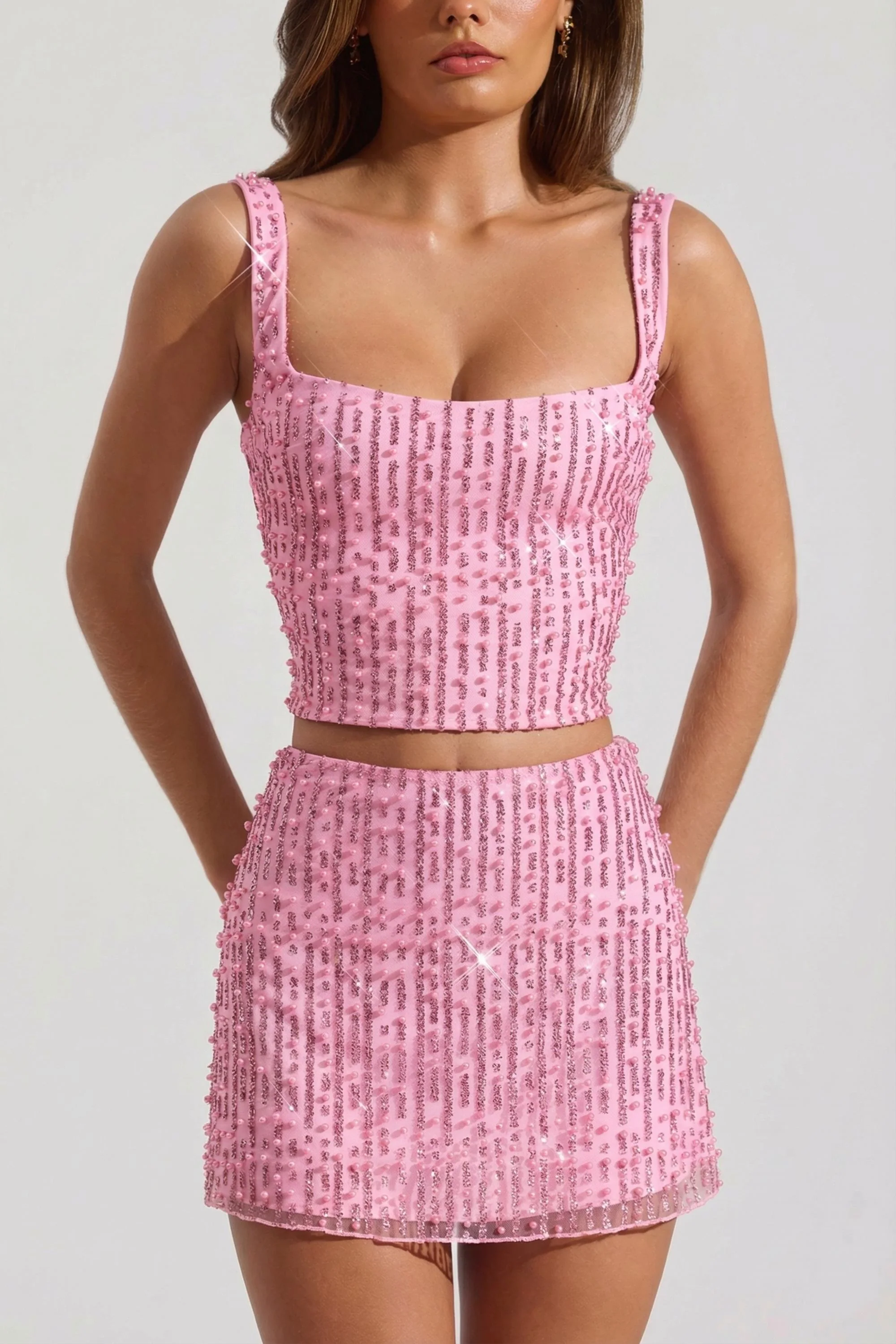 Embellished Low-Rise Mini Skirt in Pink - Image 4