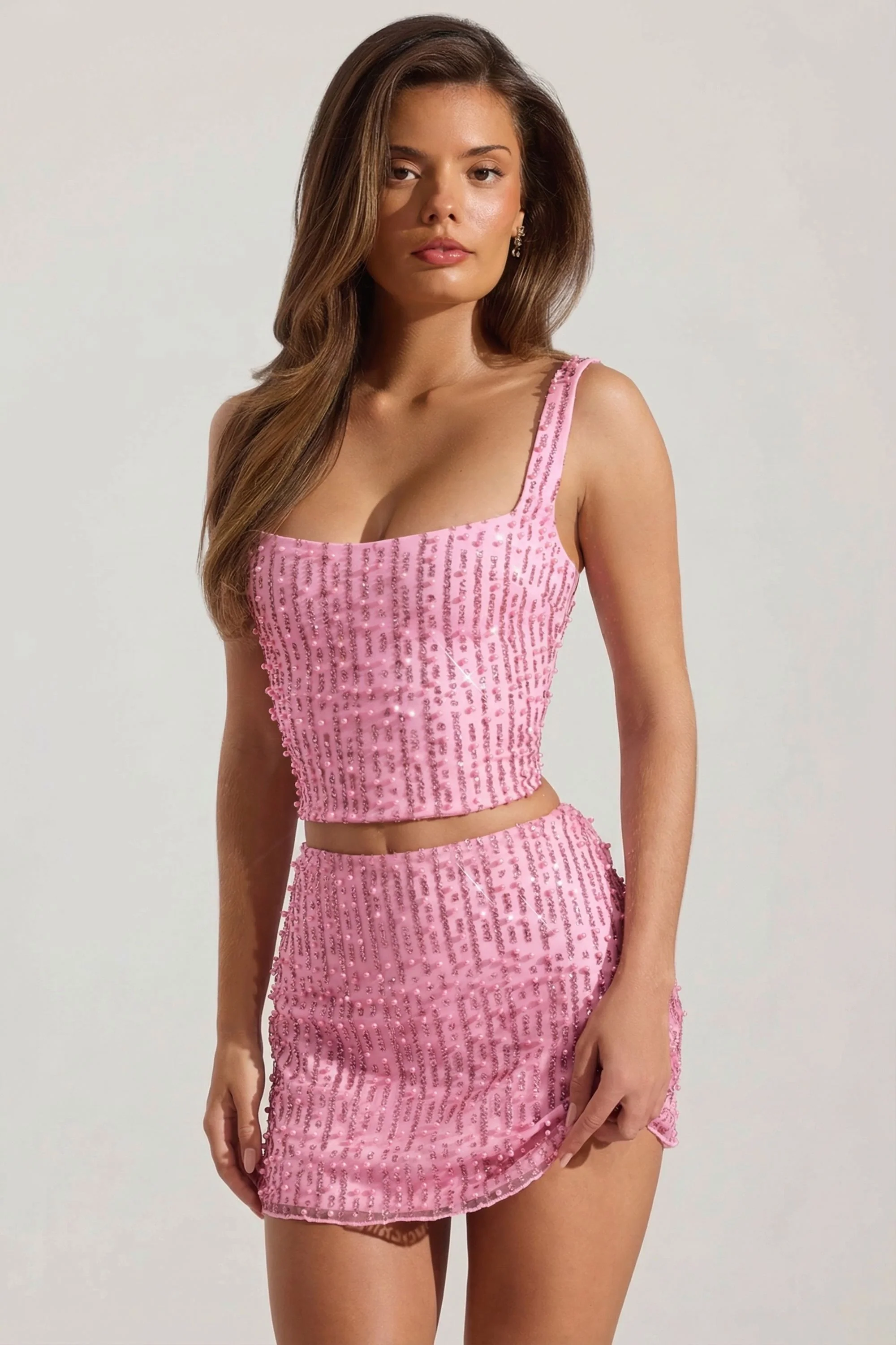 Embellished Low-Rise Mini Skirt in Pink - Image 6