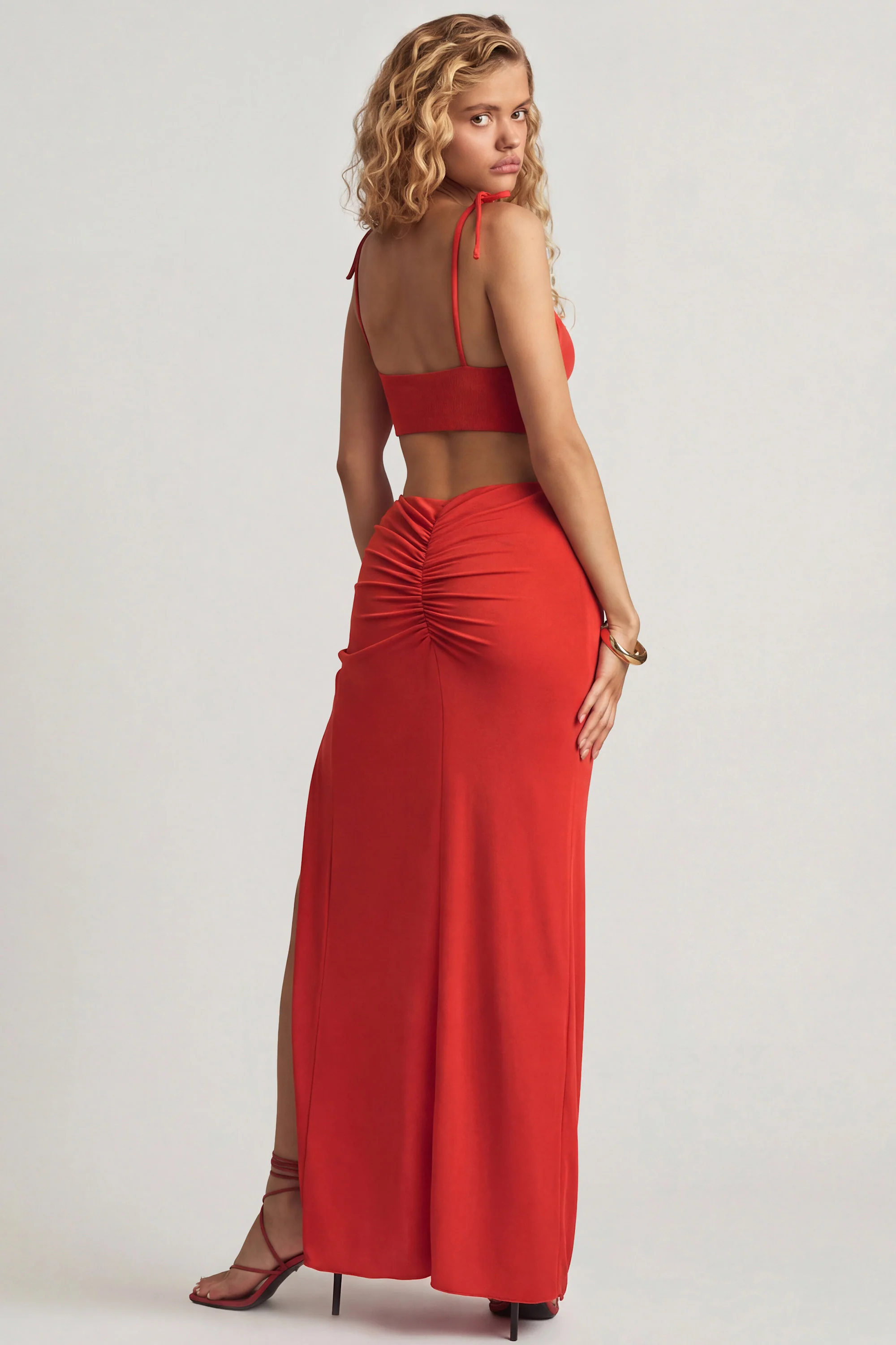 Textured Jersey Asymmetric Maxi Dress in Chilli Red - Image 5