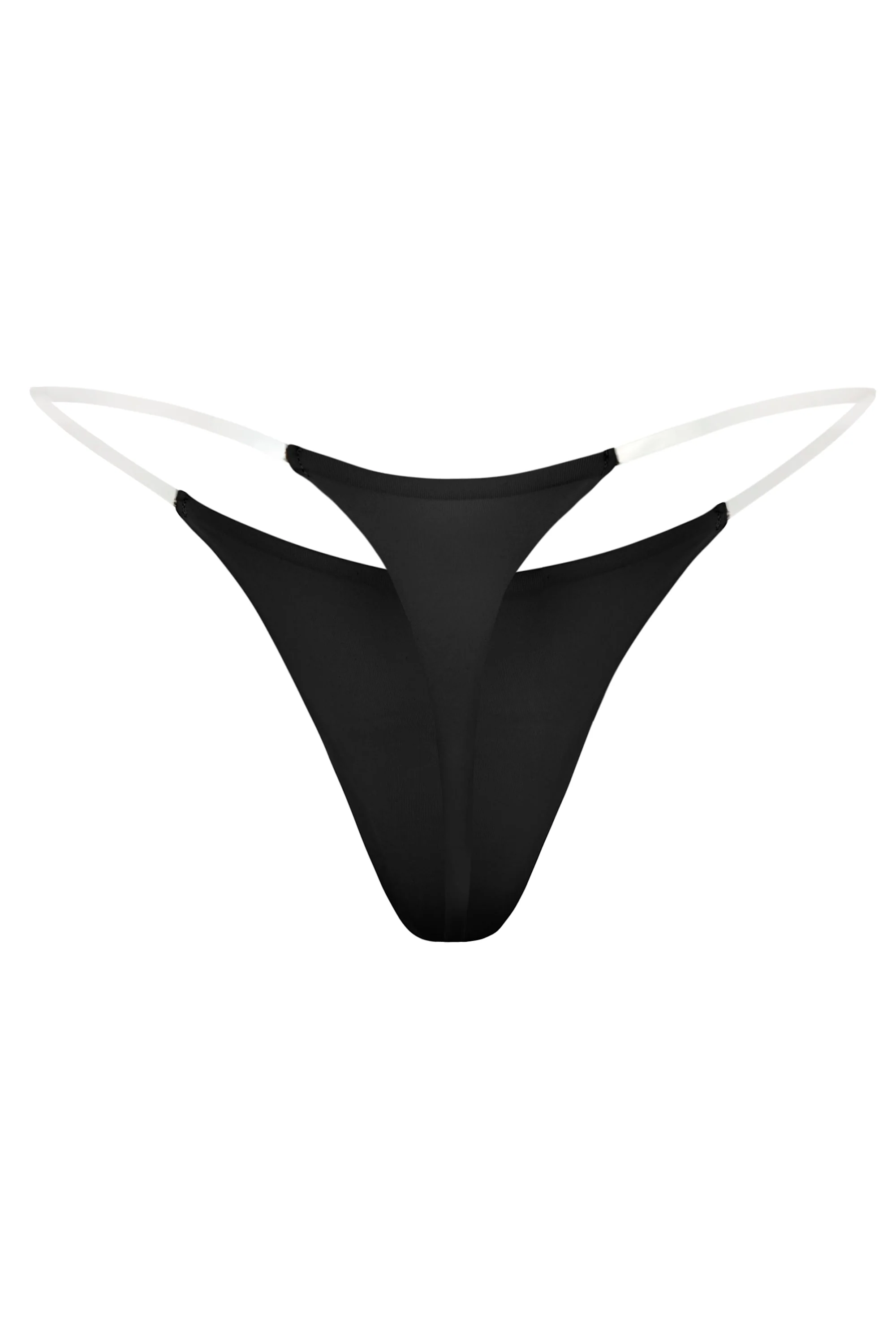 Seamless Knit Clear Strap Thong in Black - Image 2