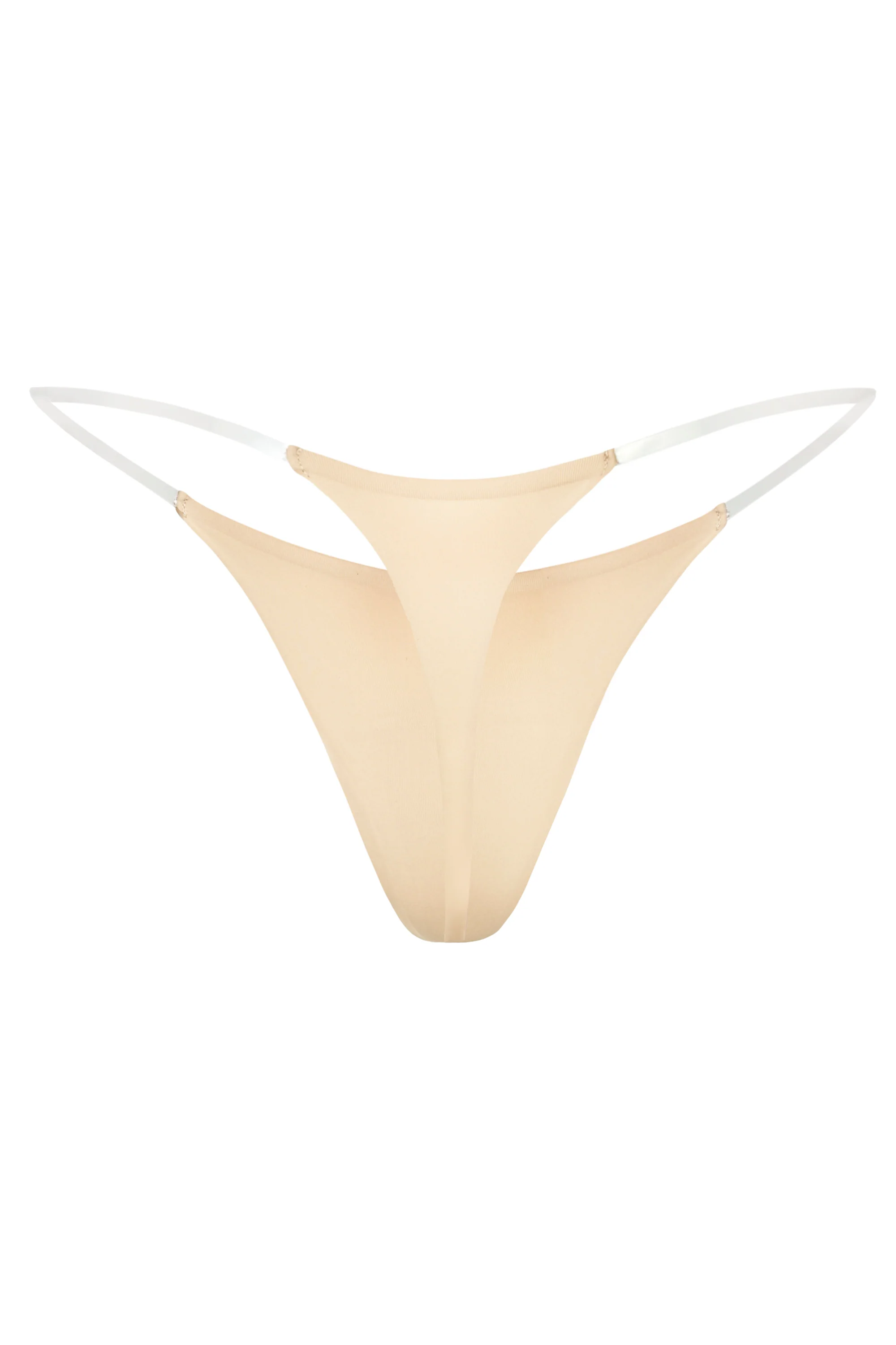 Seamless Knit Clear Strap Thong in Warm Peach - Image 2