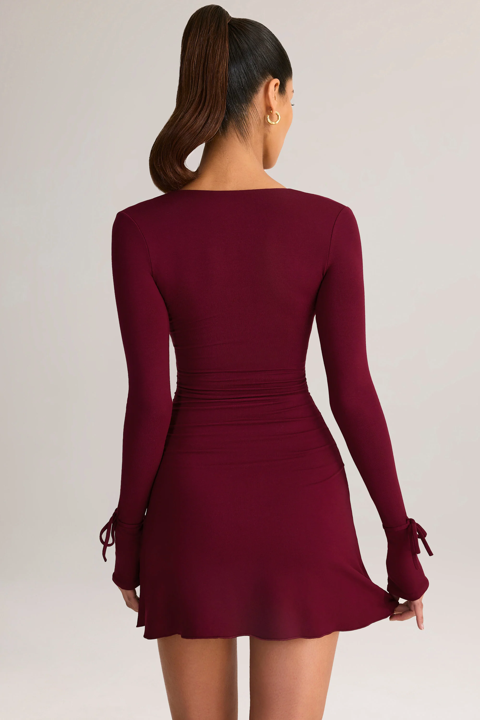 Modal Long-Sleeve Mini Dress in Wine - Image 2