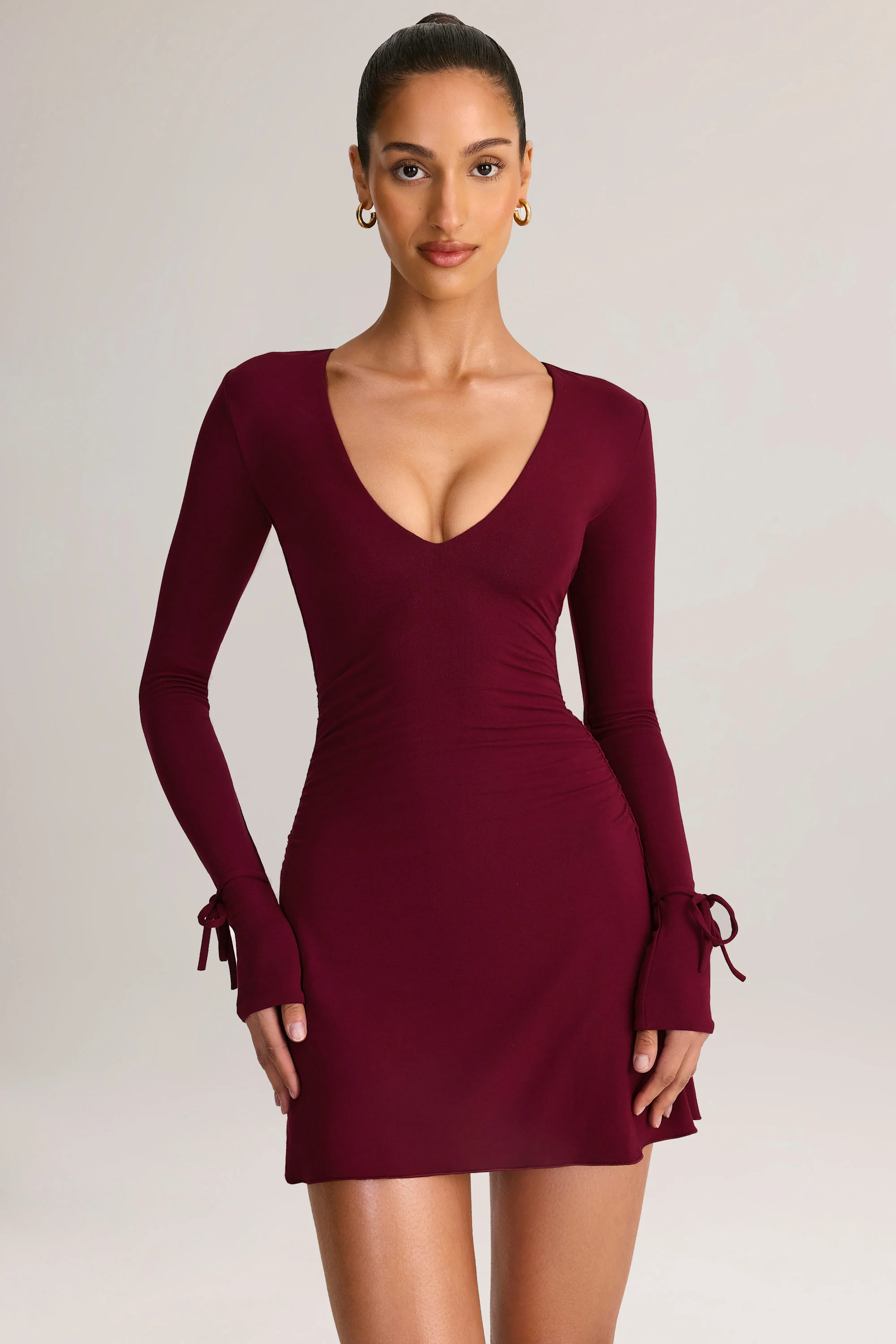 Modal Long-Sleeve Mini Dress in Wine - Image 6