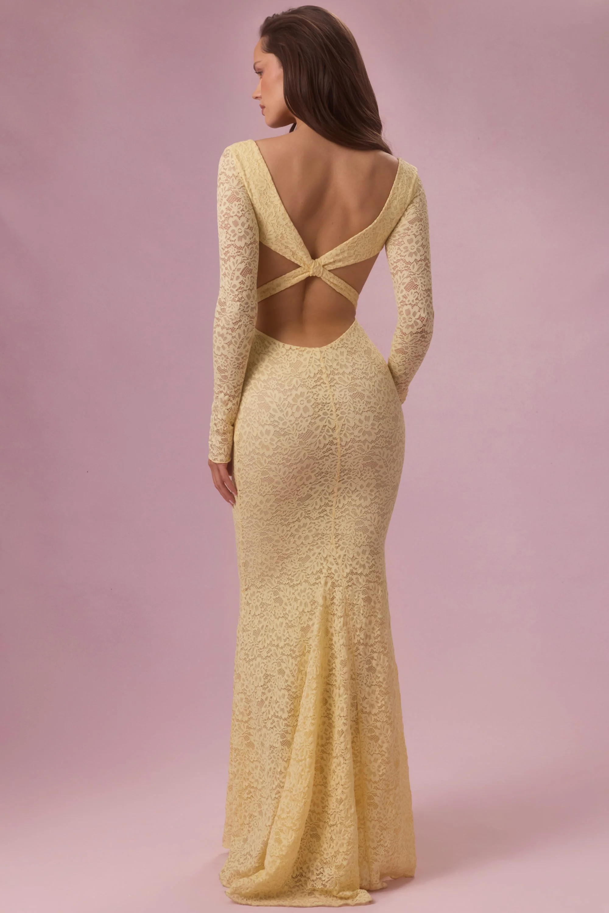 Lace Long-Sleeve Maxi Dress in Butter Yellow - Image 4