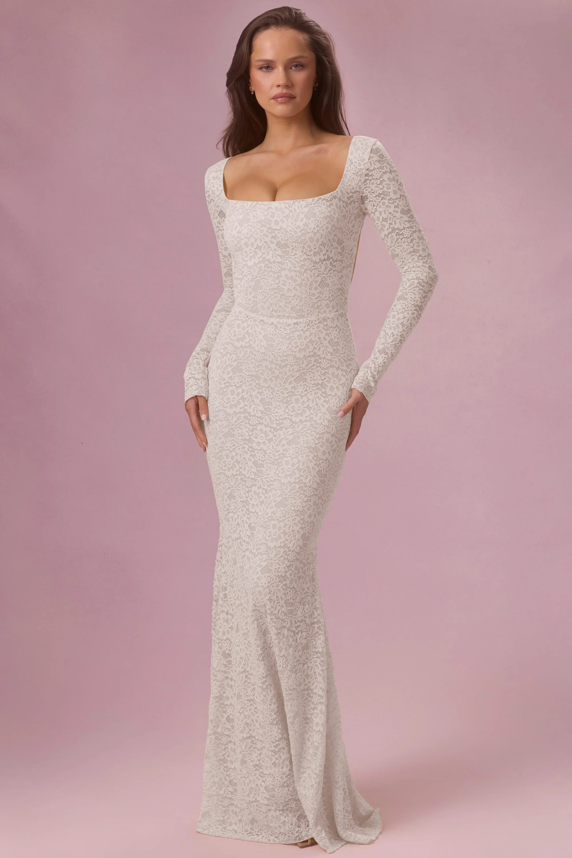 Lace Long-Sleeve Maxi Dress in Ivory - Image 2