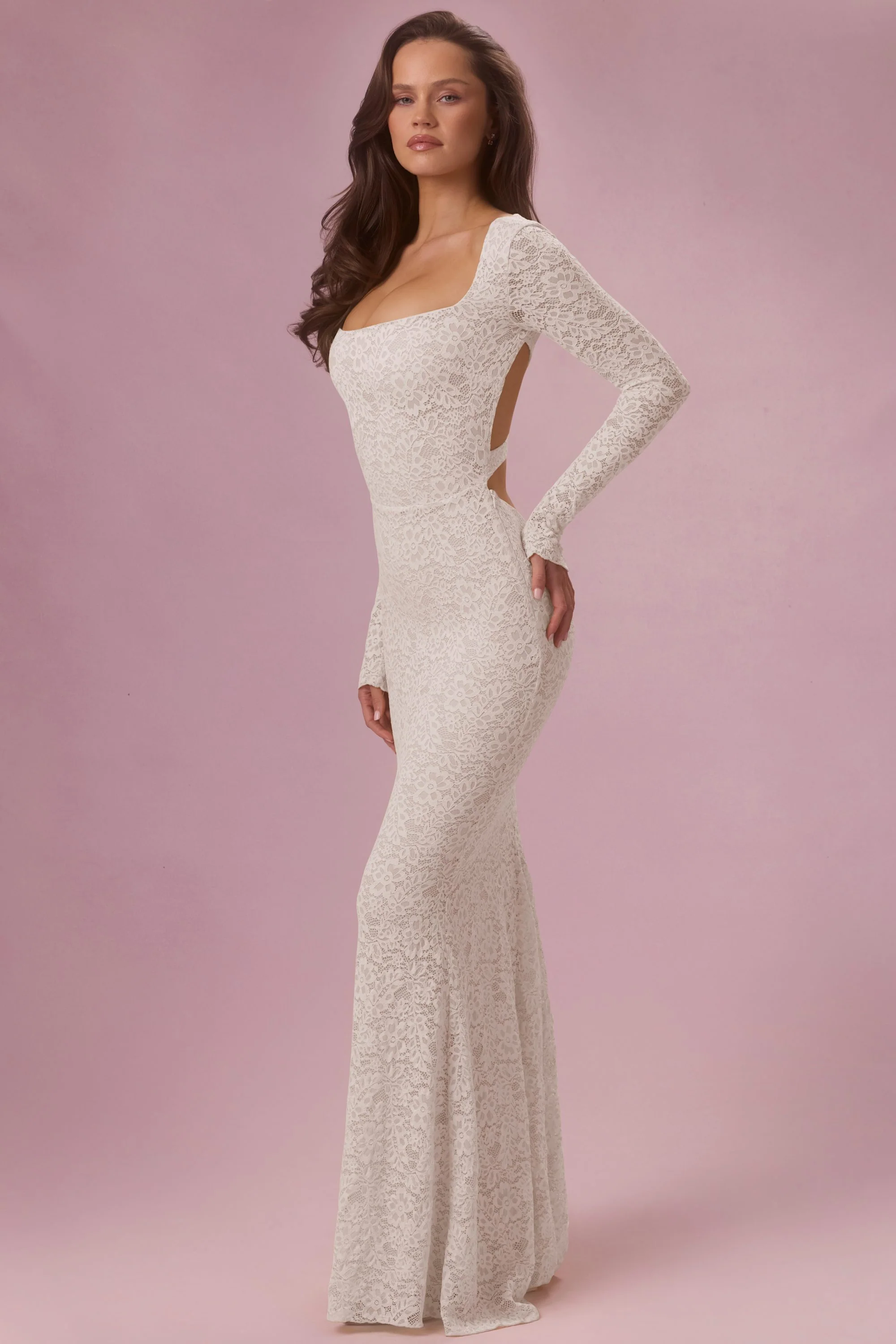 Lace Long-Sleeve Maxi Dress in Ivory - Image 3