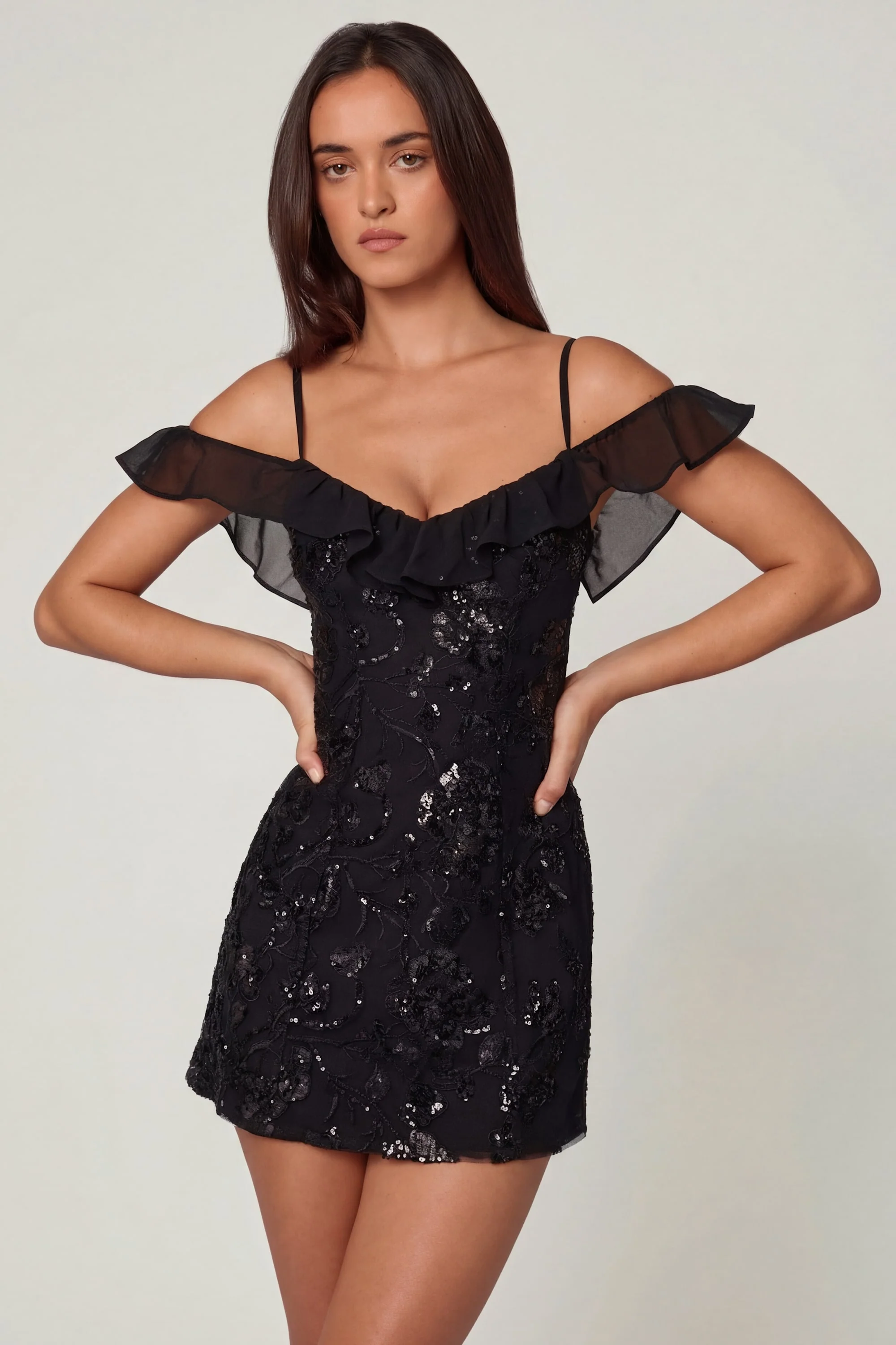 Embellished Lace-Up A-Line Mini Dress in Black - Image 5