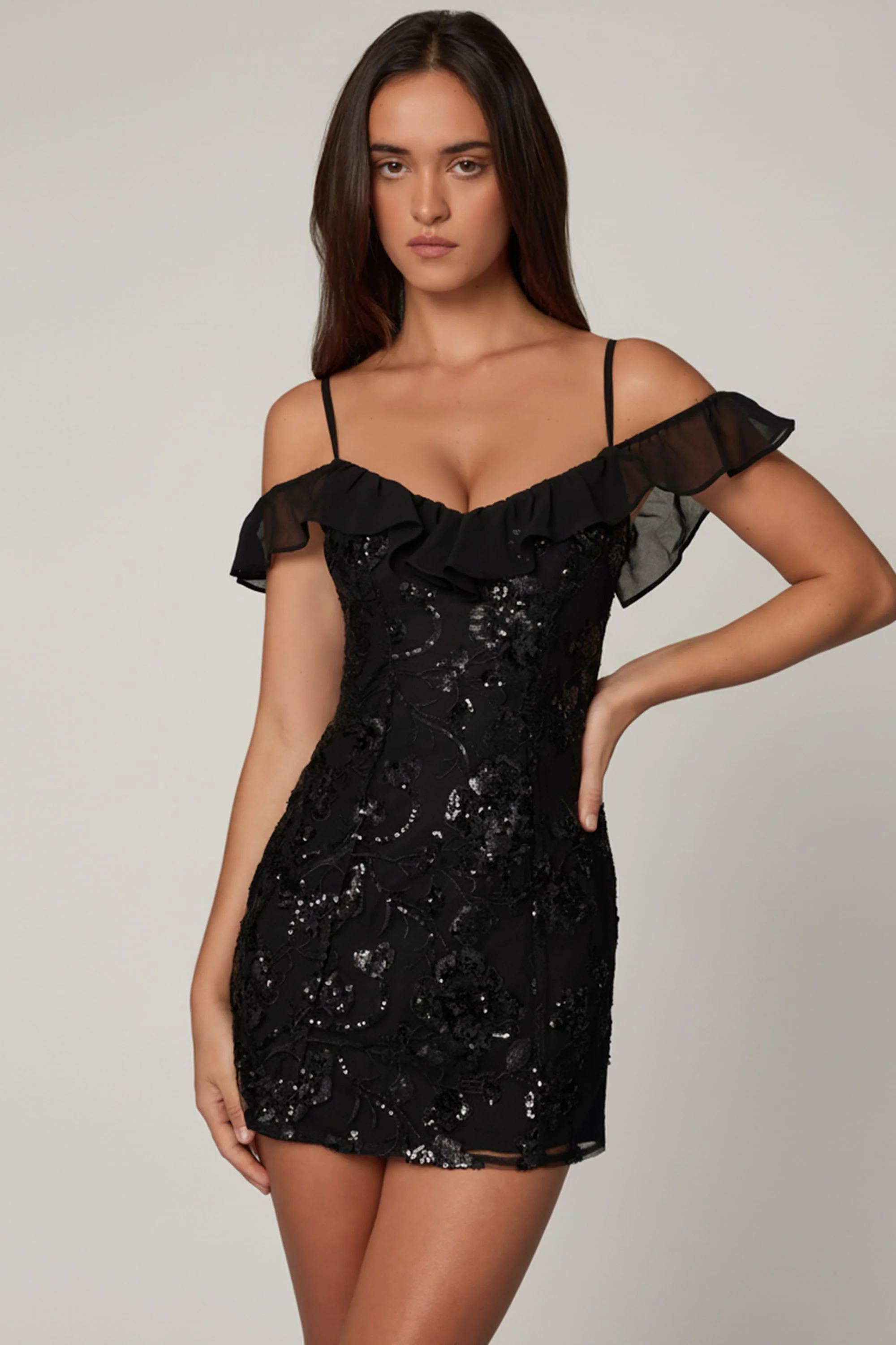 Embellished Lace-Up A-Line Mini Dress in Black - Image 6