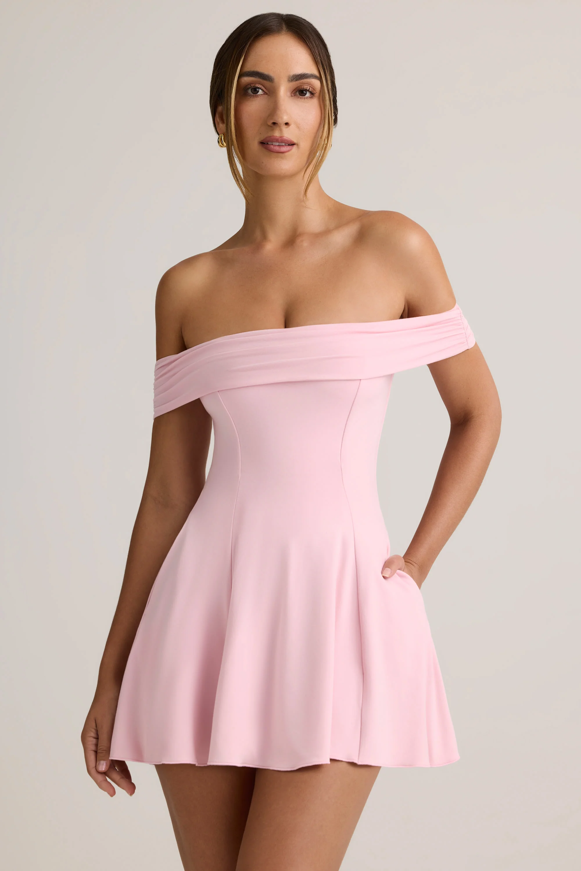 Modal Off-Shoulder A-Line Mini Dress in Baby Pink - Image 6