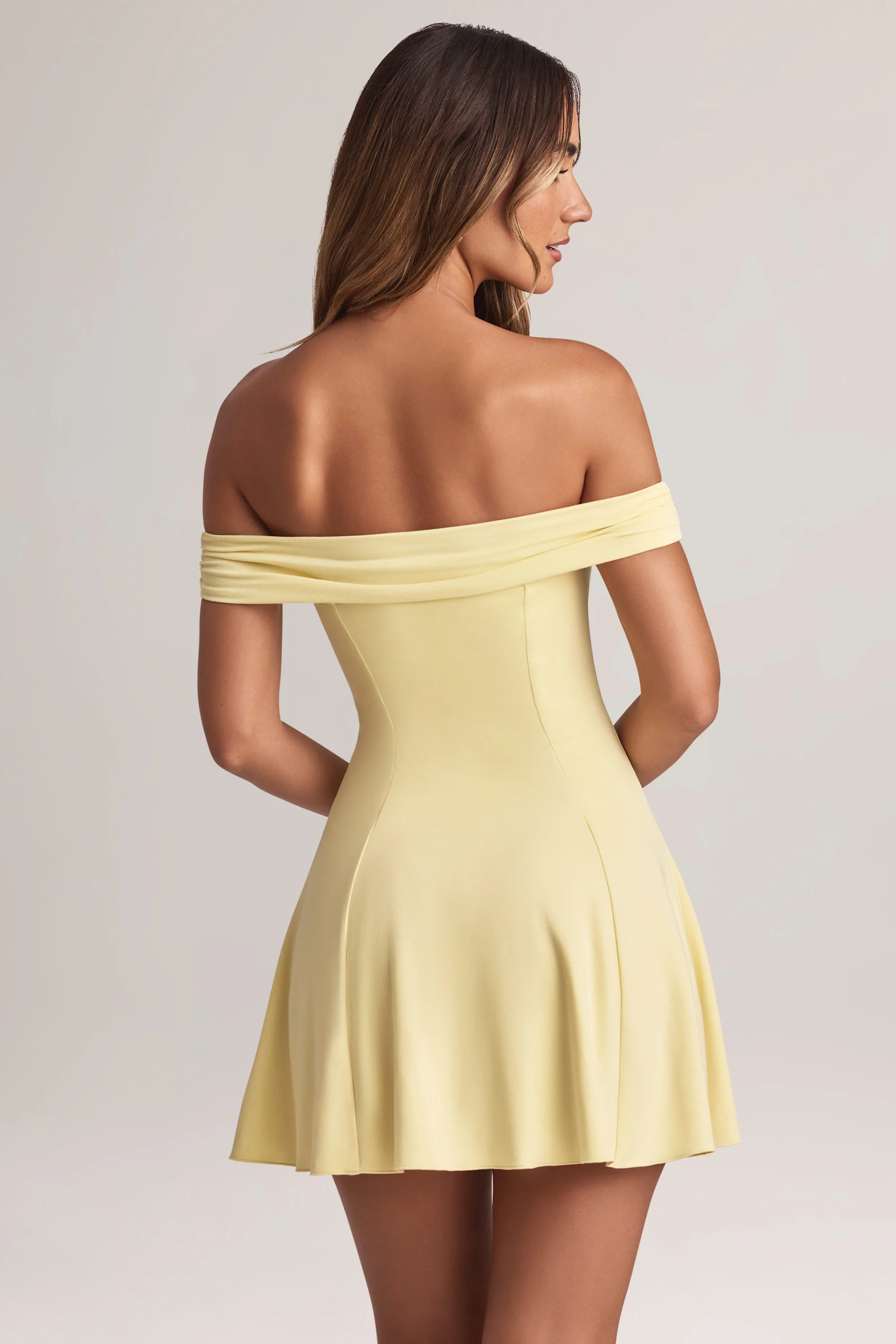 Modal Off-Shoulder A-Line Mini Dress in Lemon Sherbet - Image 3
