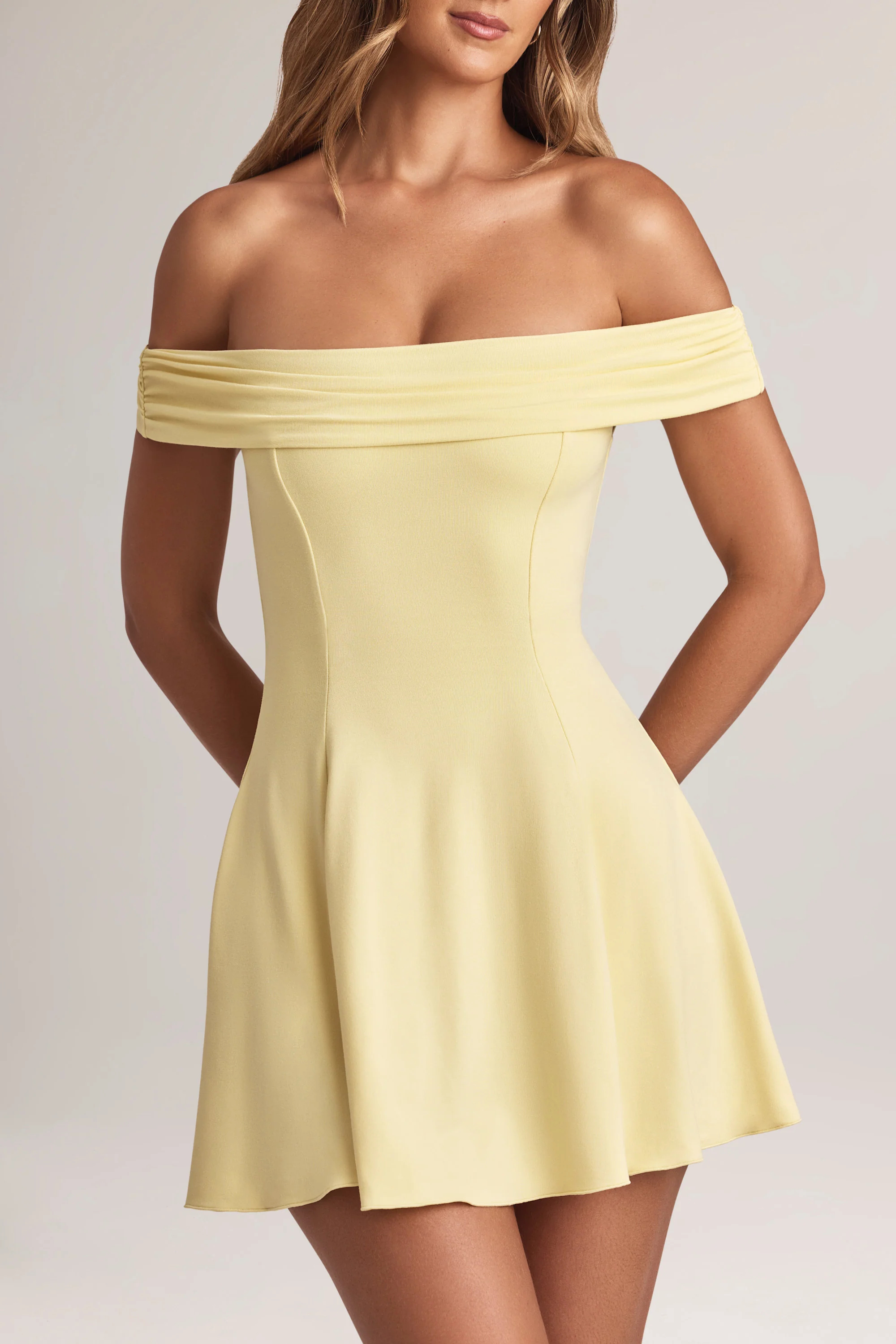 Modal Off-Shoulder A-Line Mini Dress in Lemon Sherbet - Image 4