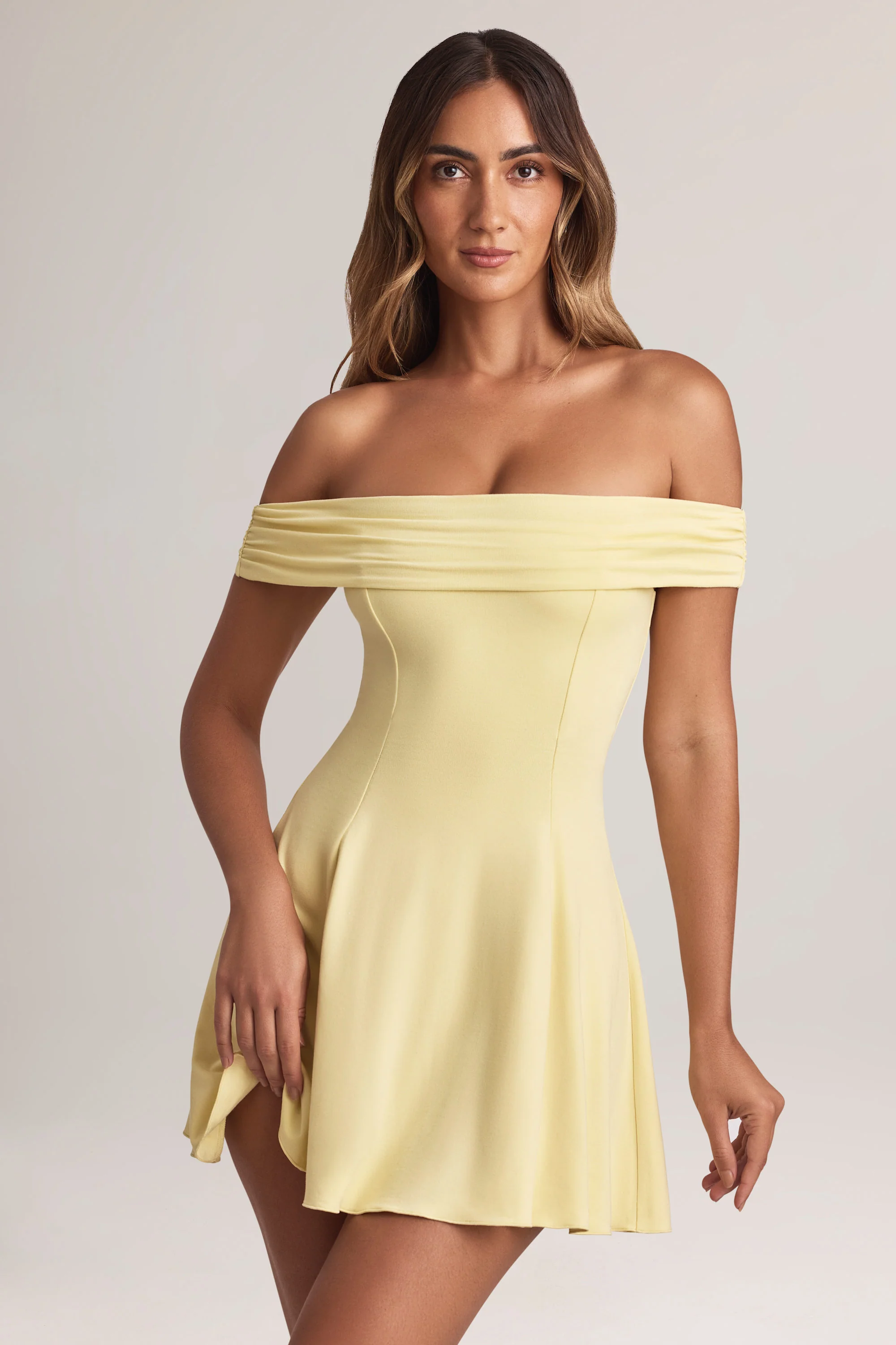 Modal Off-Shoulder A-Line Mini Dress in Lemon Sherbet - Image 7