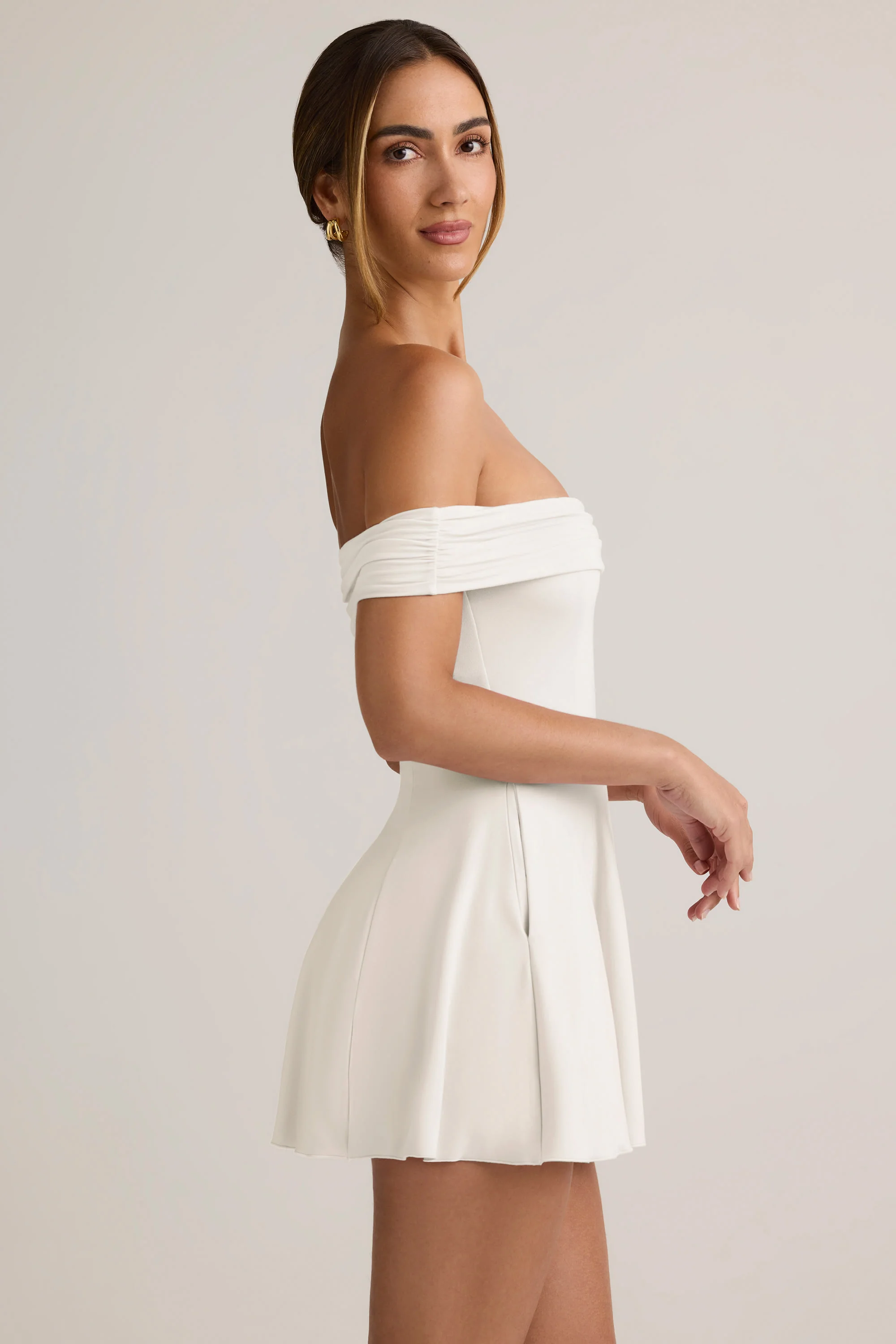 Modal Off-Shoulder A-Line Mini Dress in White - Image 3