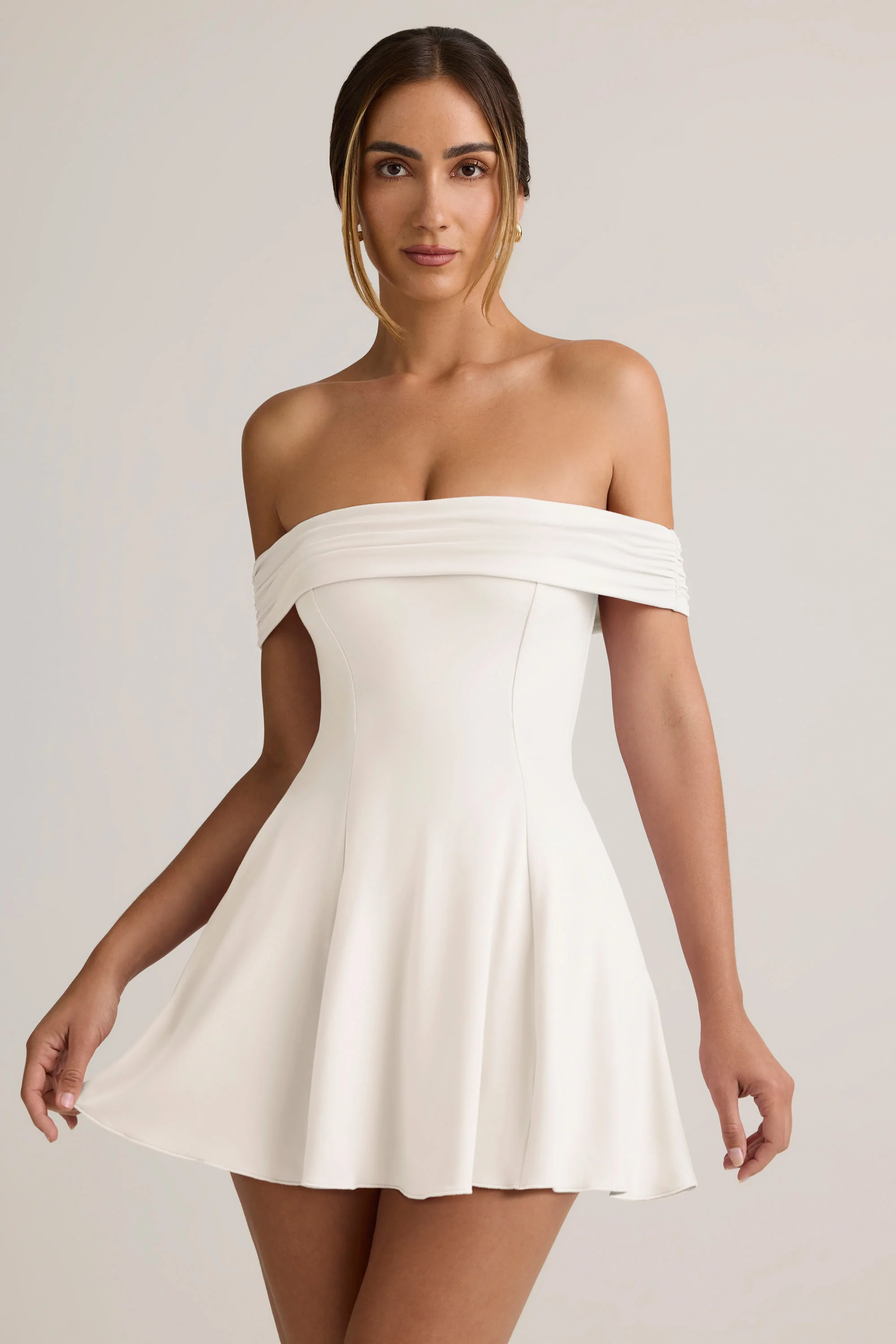 Modal Off-Shoulder A-Line Mini Dress in White - Image 5