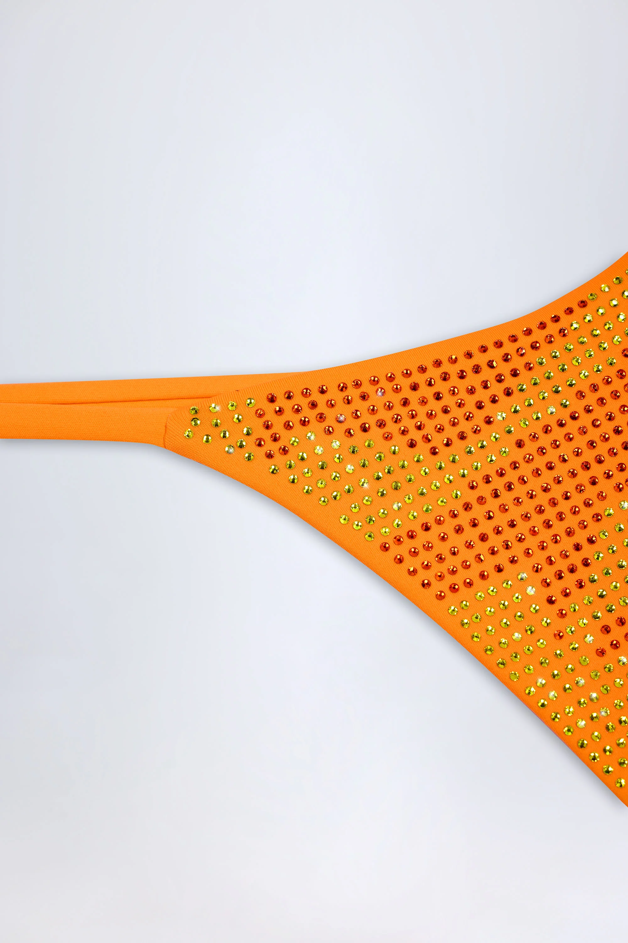 Embellished Thong Bikini Bottoms in Orange Tropical Print - Image 5
