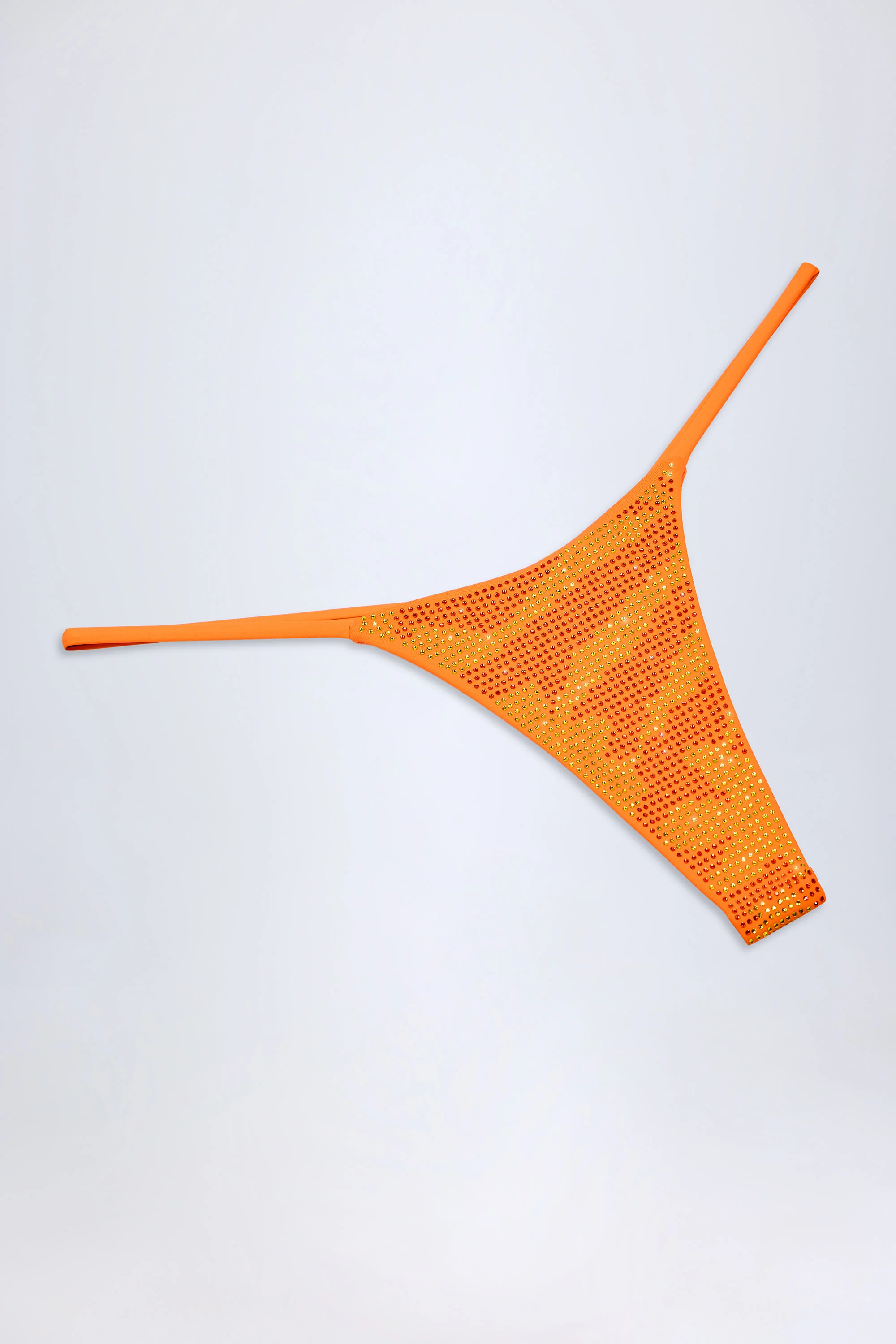 Embellished Thong Bikini Bottoms in Orange Tropical Print - Image 6