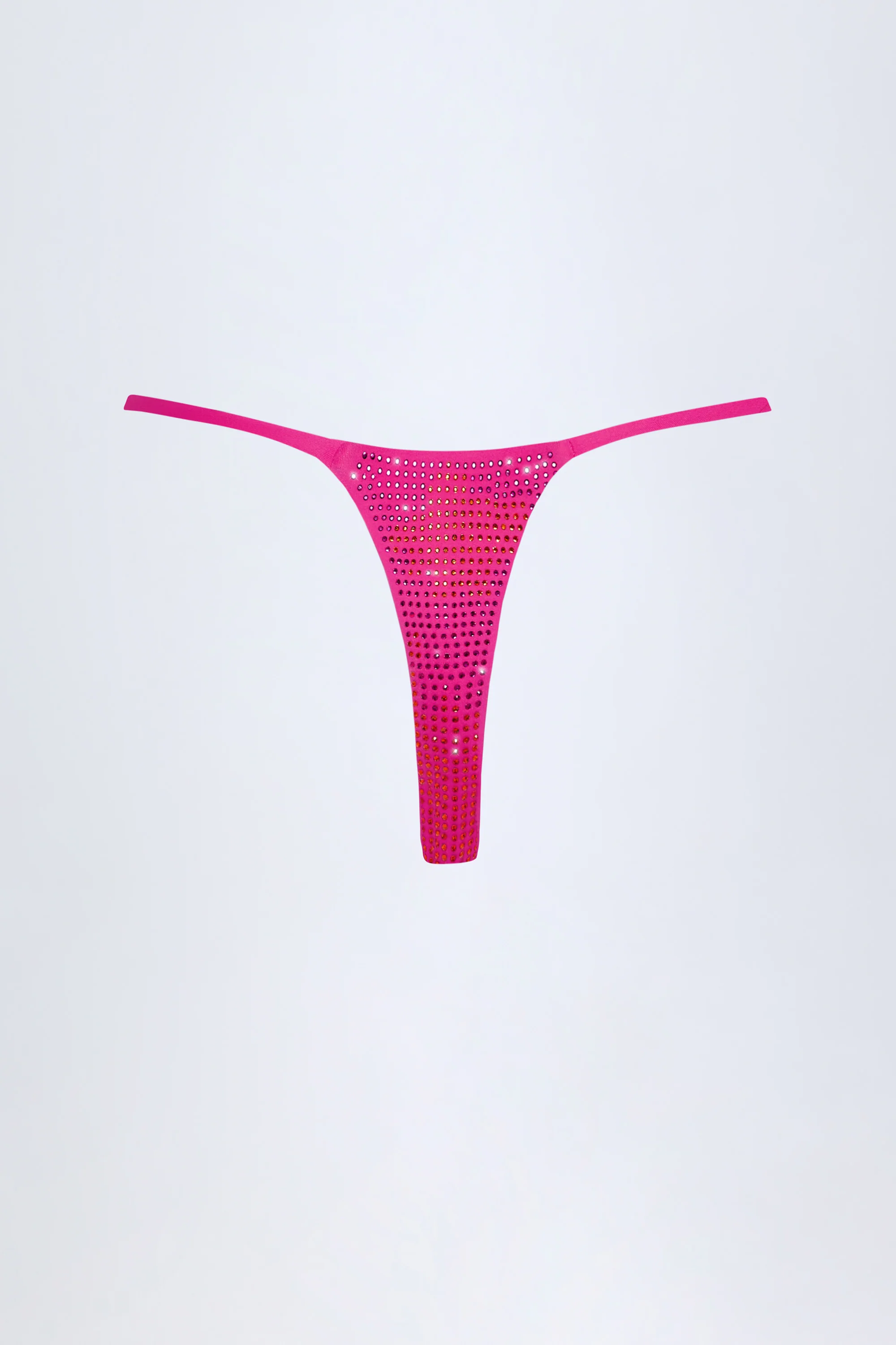Embellished Thong Bikini Bottoms in Pink Tropical Print - Image 4