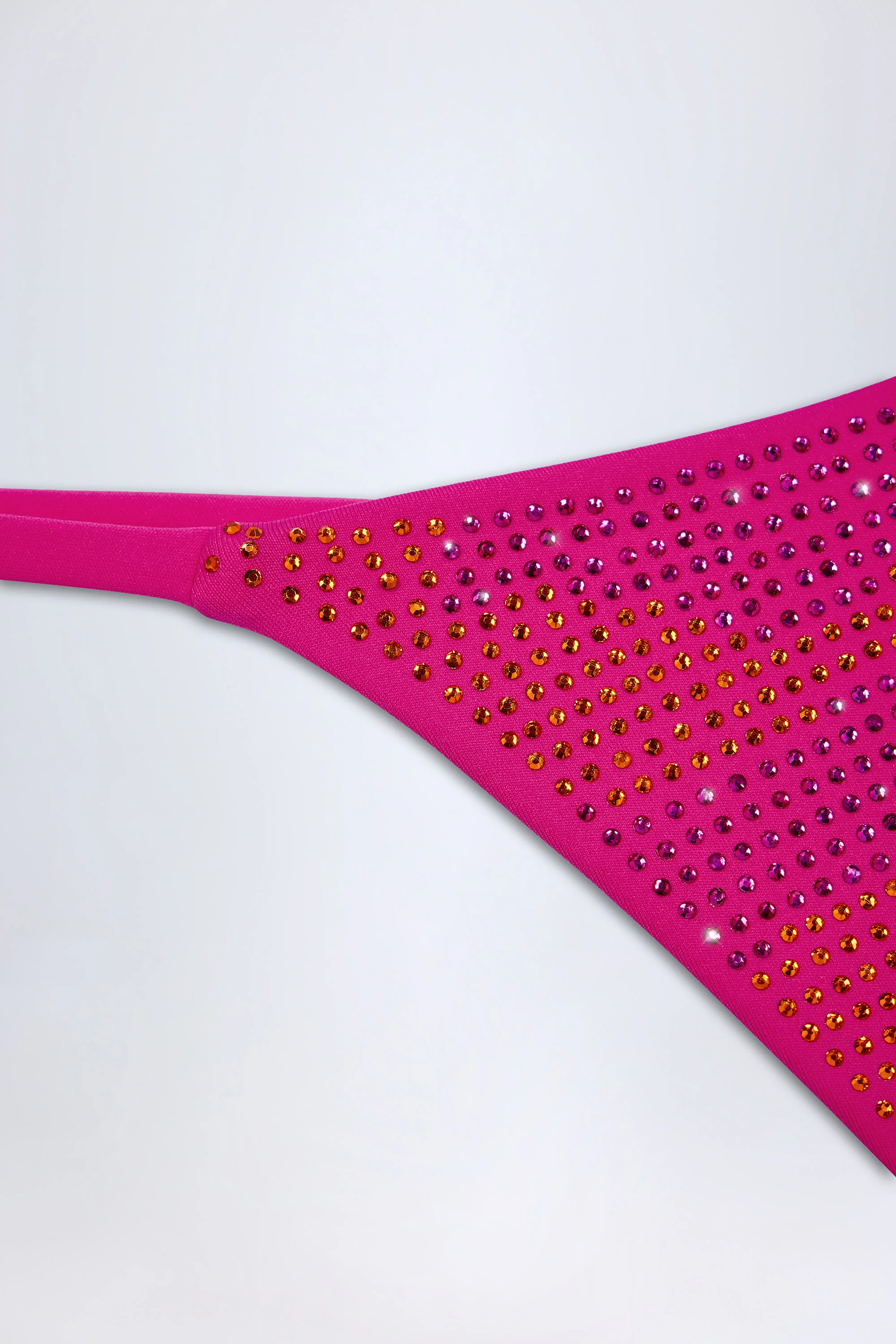 Embellished Thong Bikini Bottoms in Pink Tropical Print - Image 6