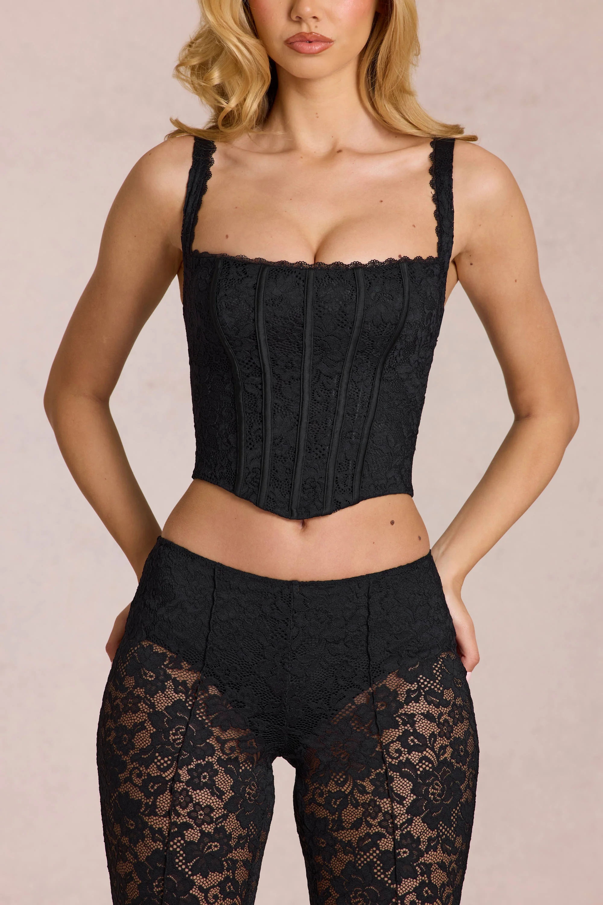 Lace Soft-Scoop Adjustable Corset Top in Black - Image 4