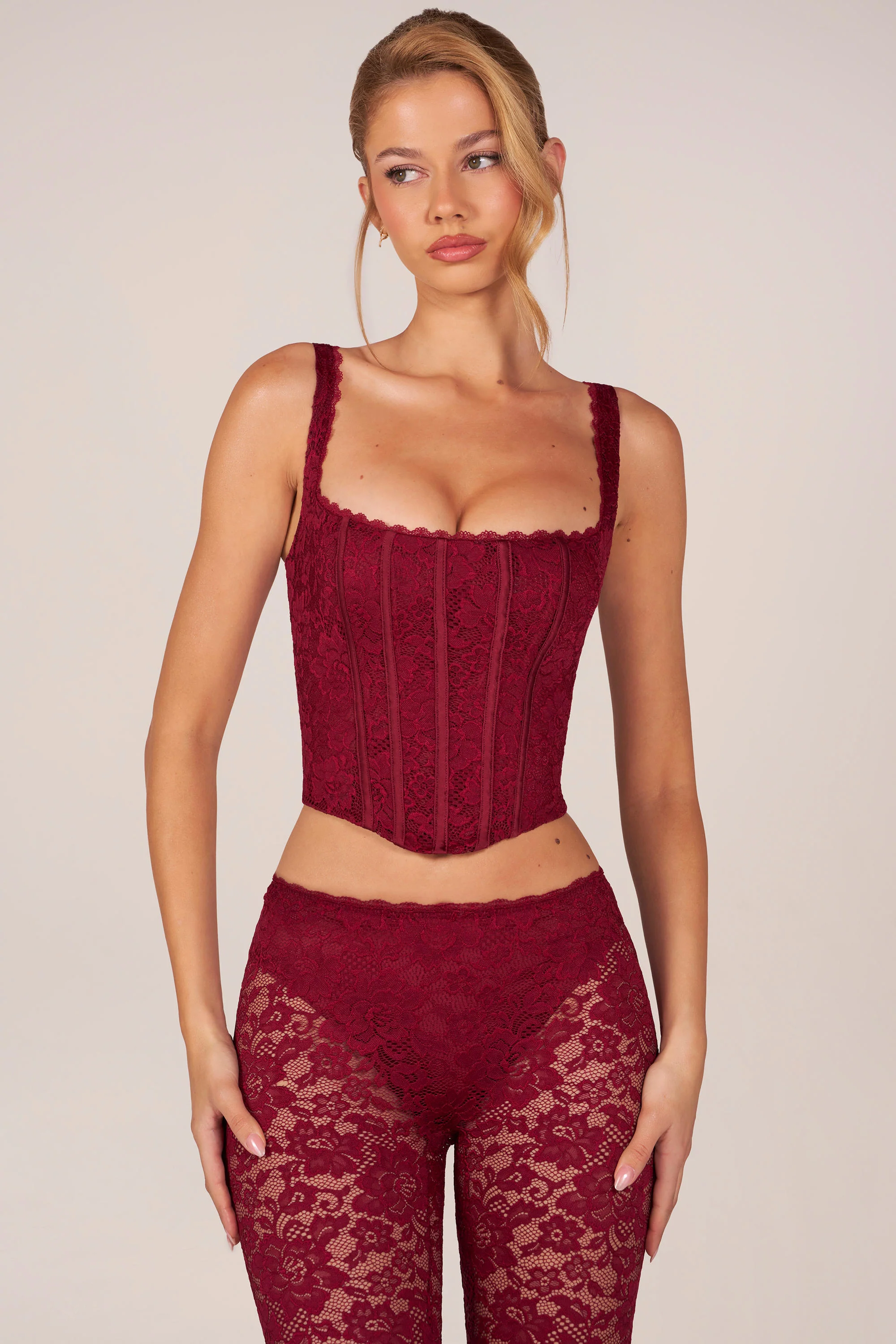 Lace-Up Corset Top in Cherry Red - Image 5