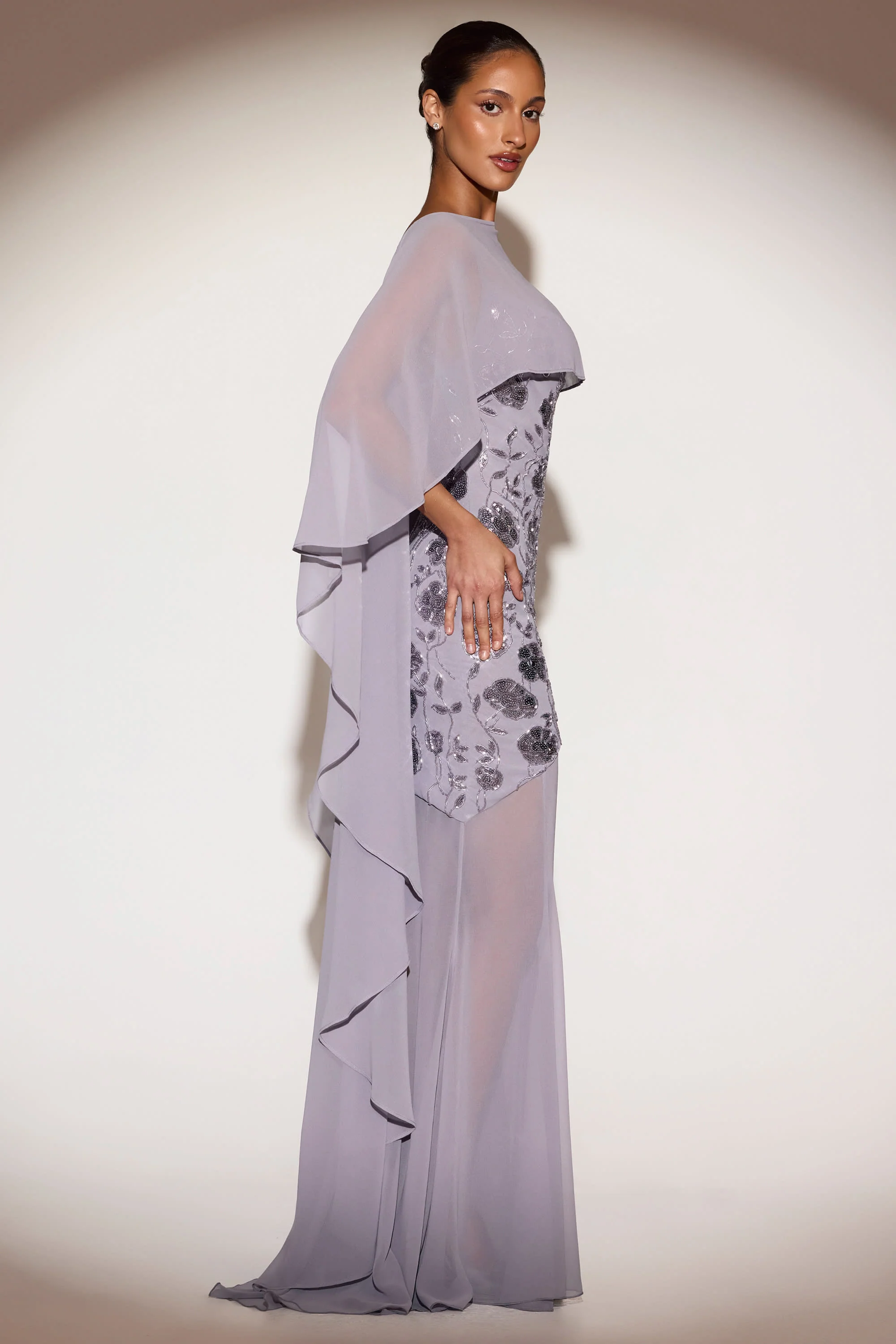 Sheer Chiffon Draped Cape in Lilac - Image 3