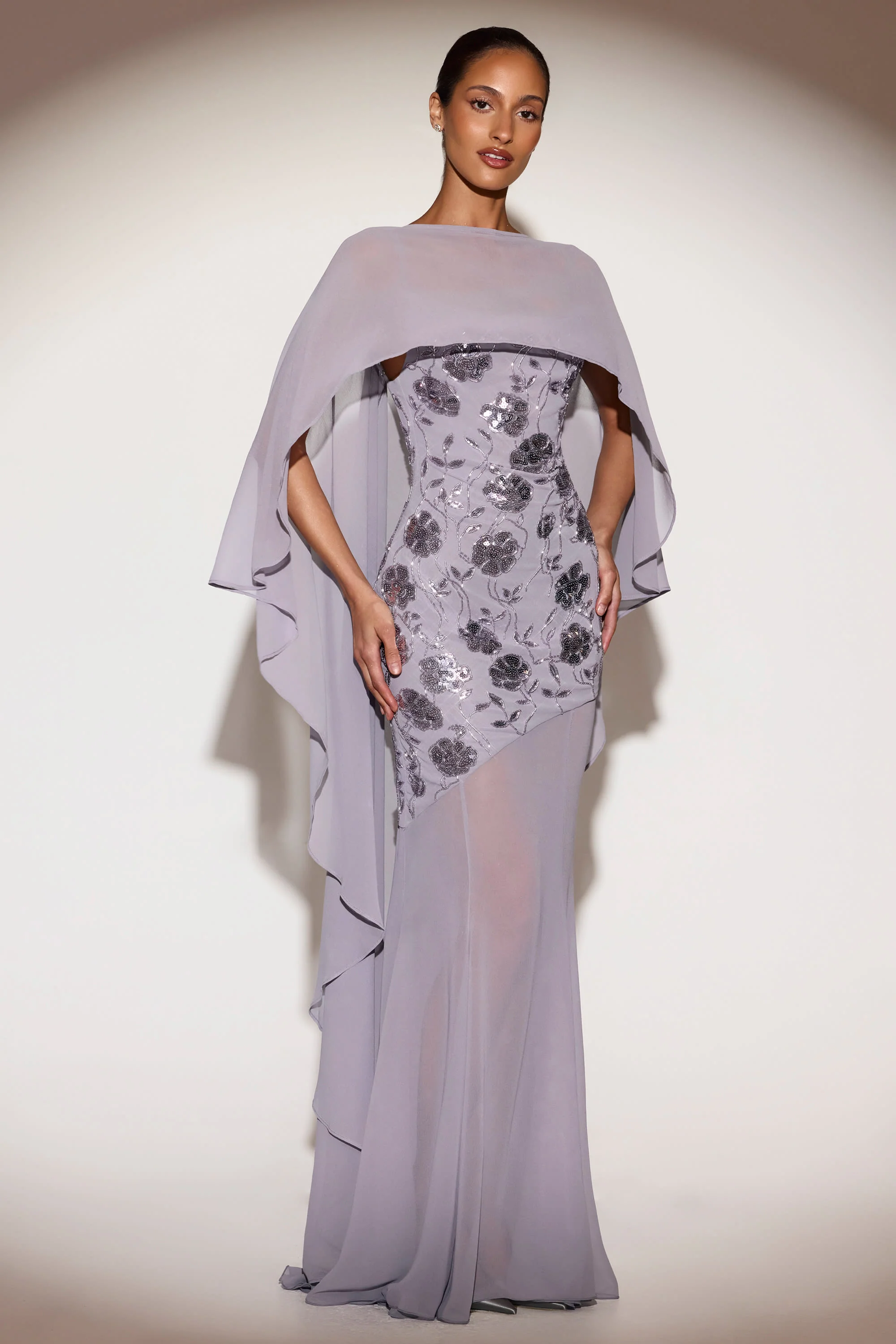 Sheer Chiffon Draped Cape in Lilac - Image 4