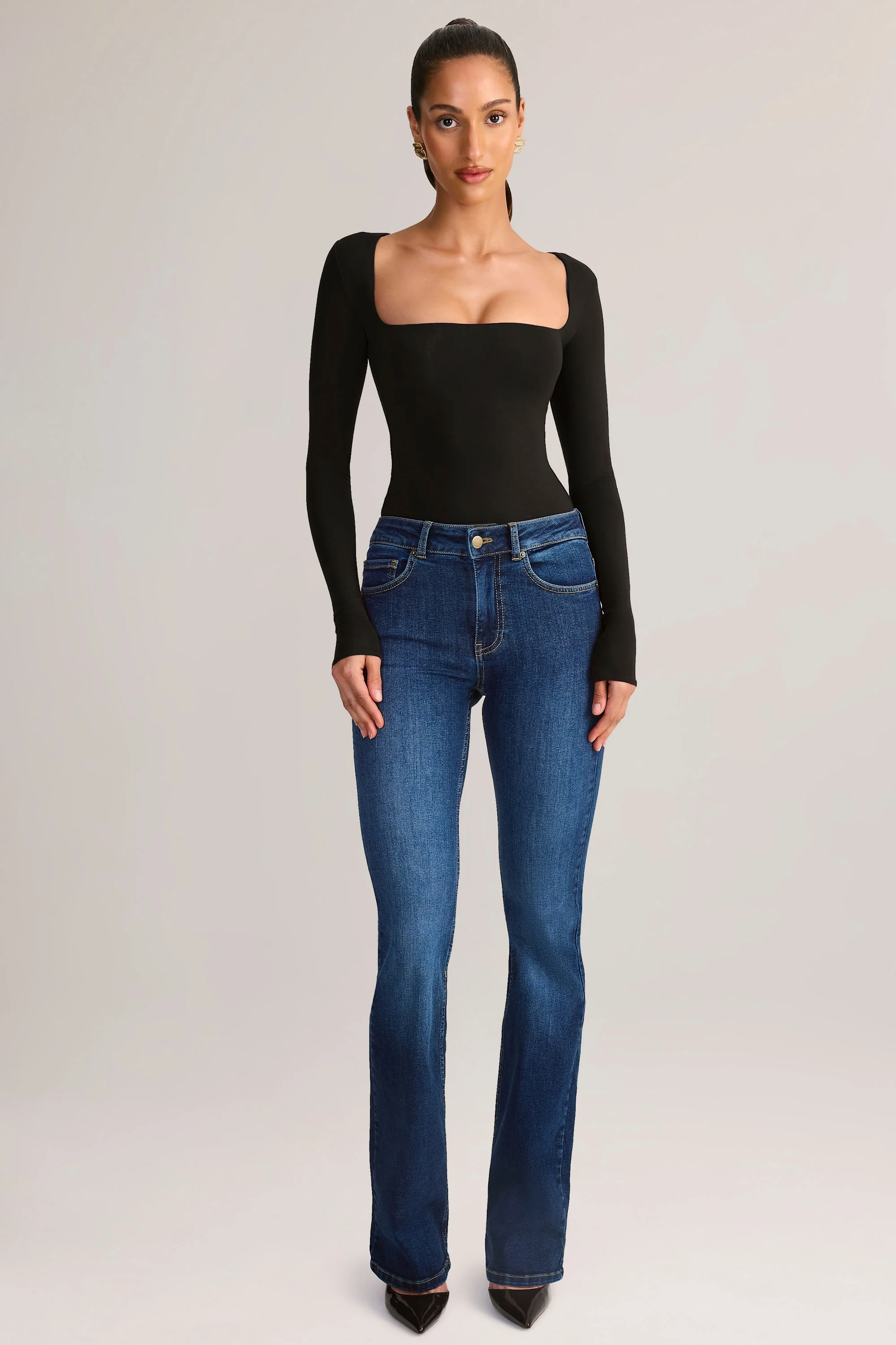 Modal Square-Neck Long-Sleeve Top in Black - Image 5