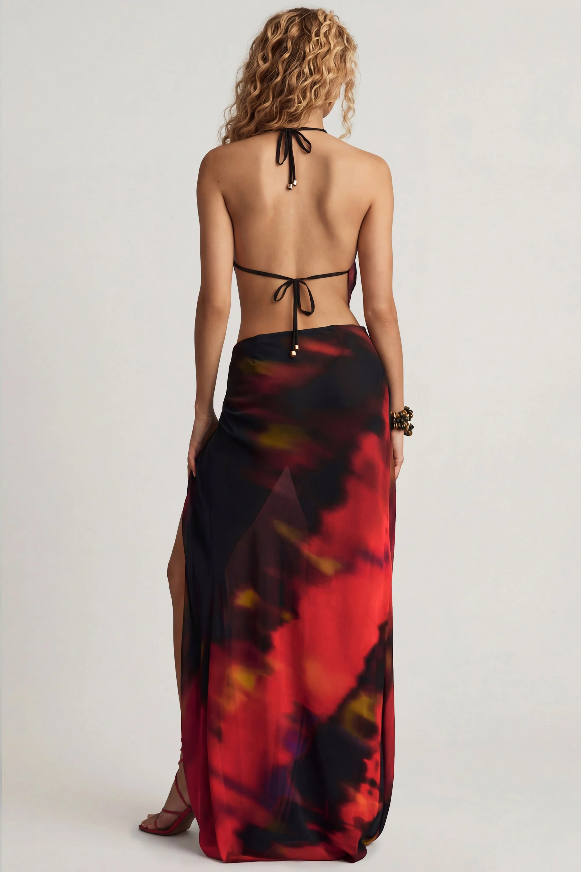Mid-Rise Split Maxi Skirt in Red Blurred Print - Image 5