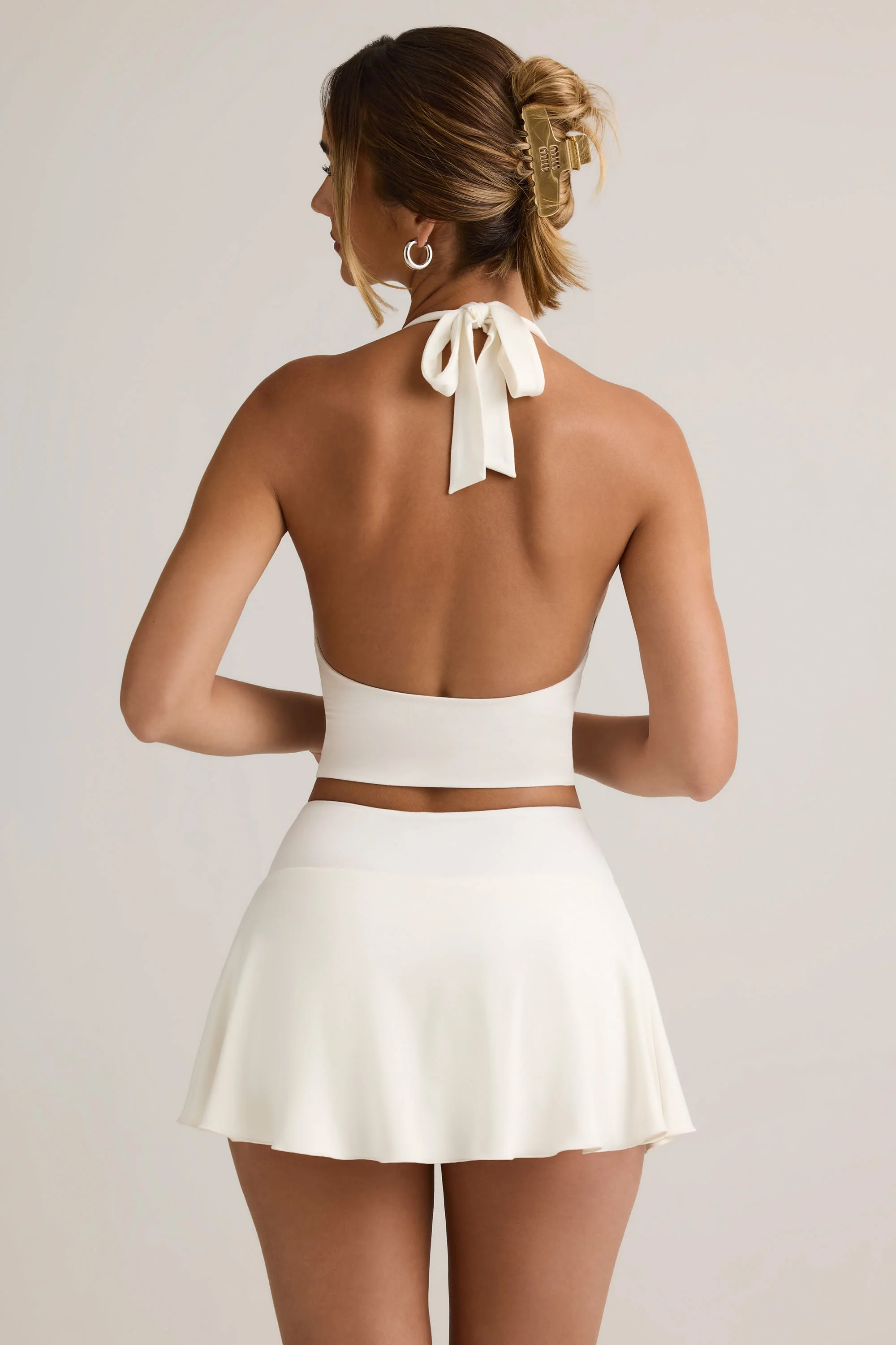 Modal Low-Rise Ruched Mini Skort in White - Image 3