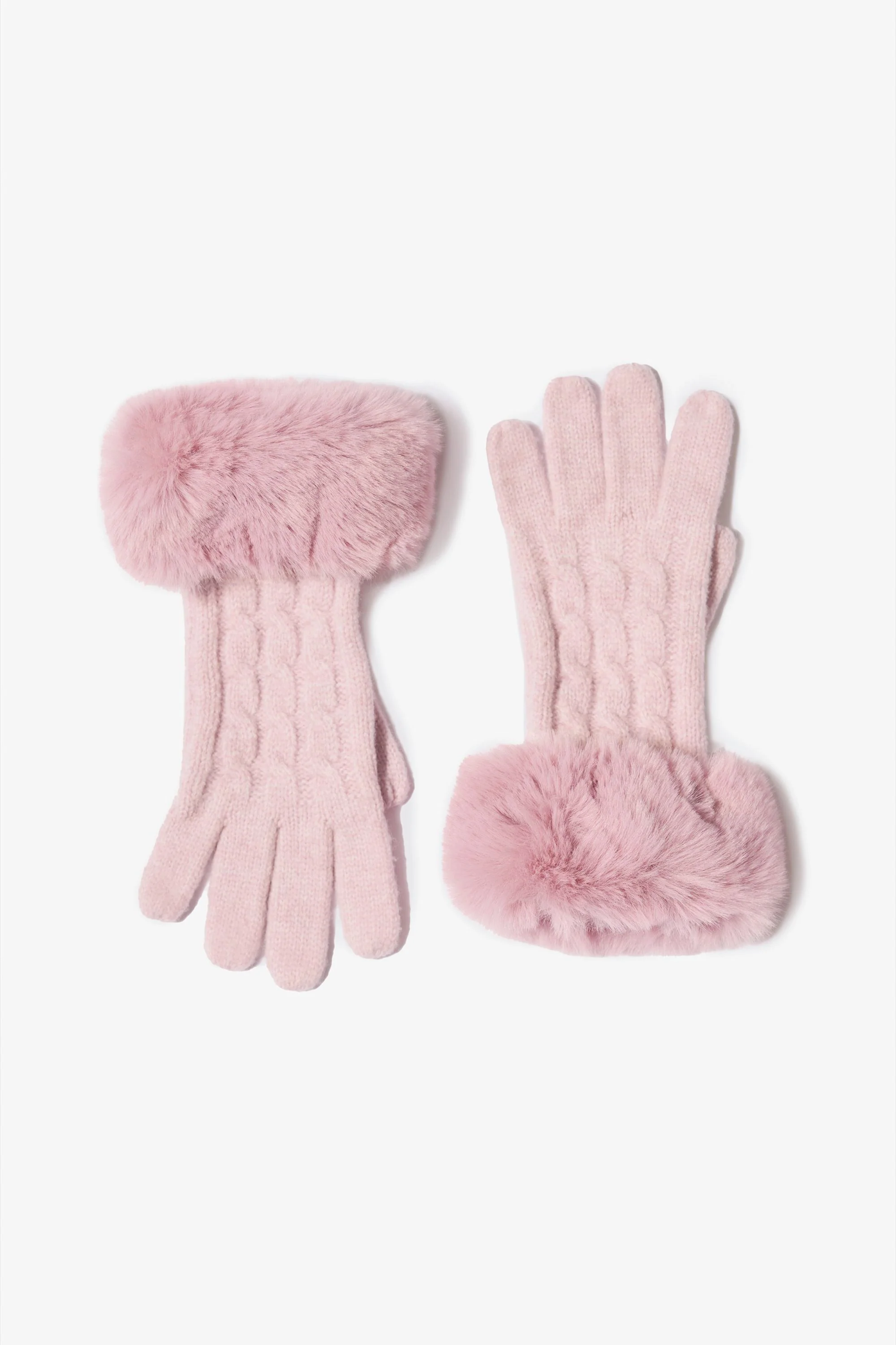 Knit Faux-Fur Cuff Gloves in Powder Pink - Image 5