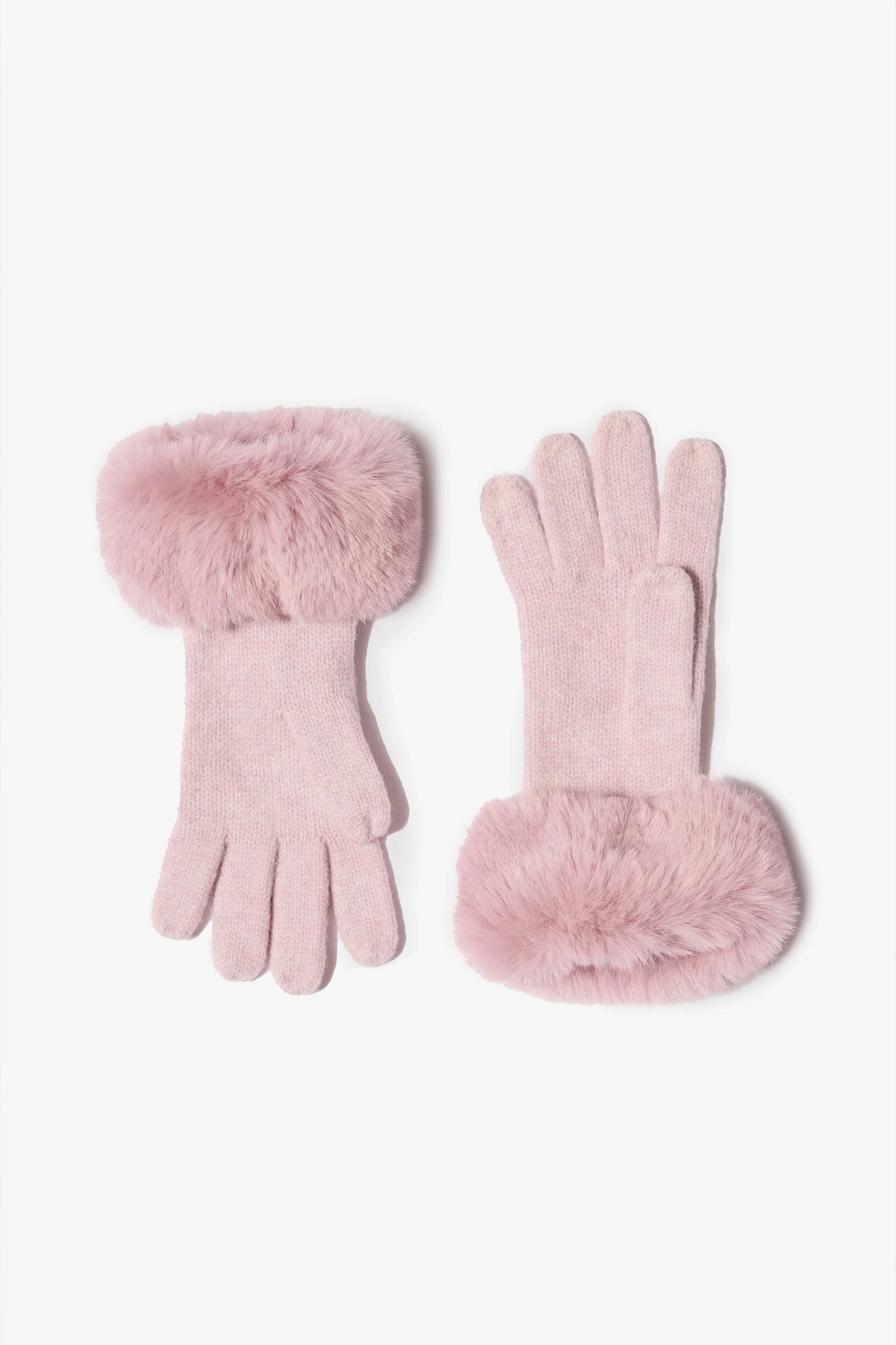 Knit Faux-Fur Cuff Gloves in Powder Pink - Image 6