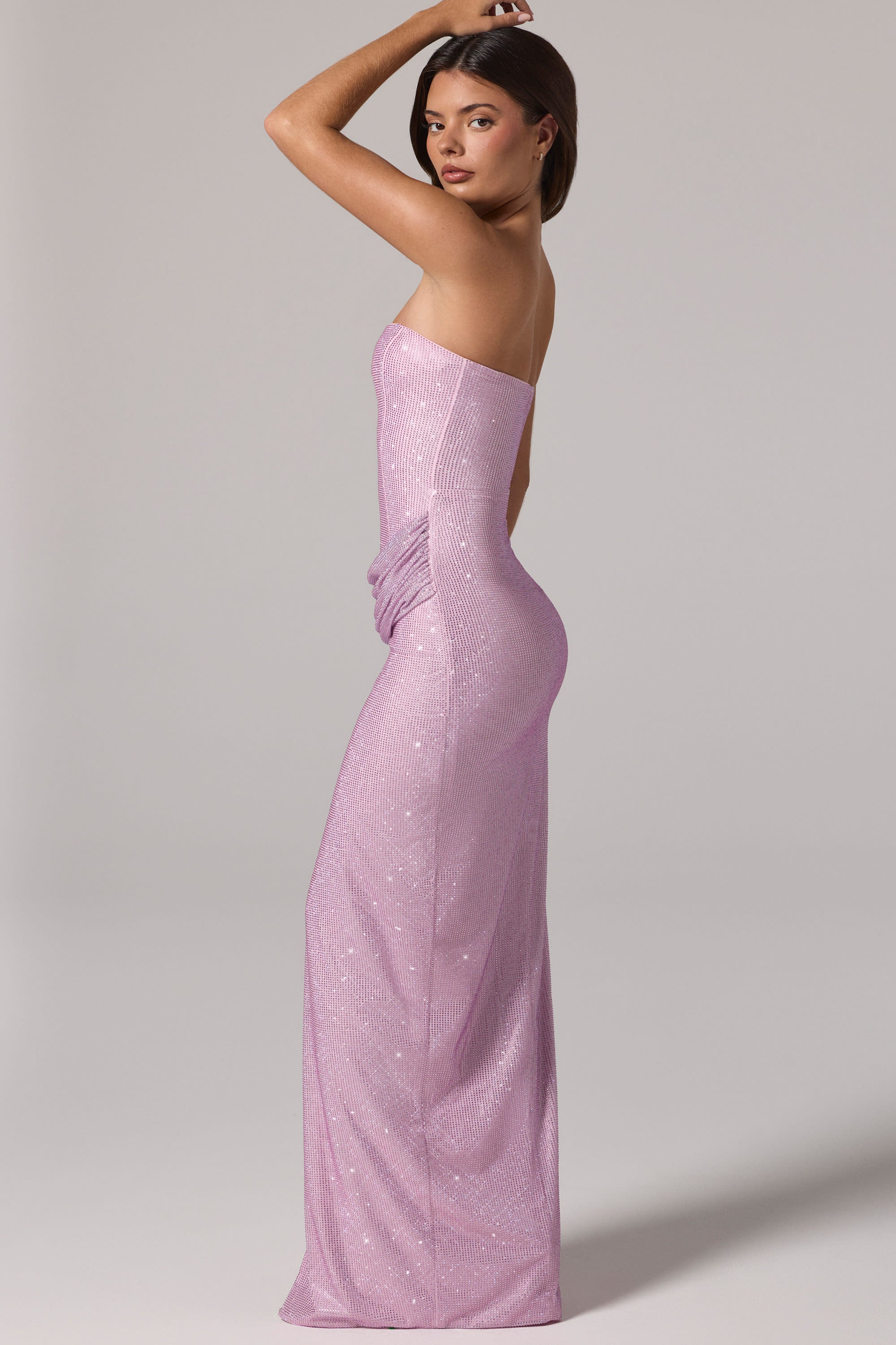 Embellished Bandeau Cowl-Waist Maxi Dress in Pink - Image 4