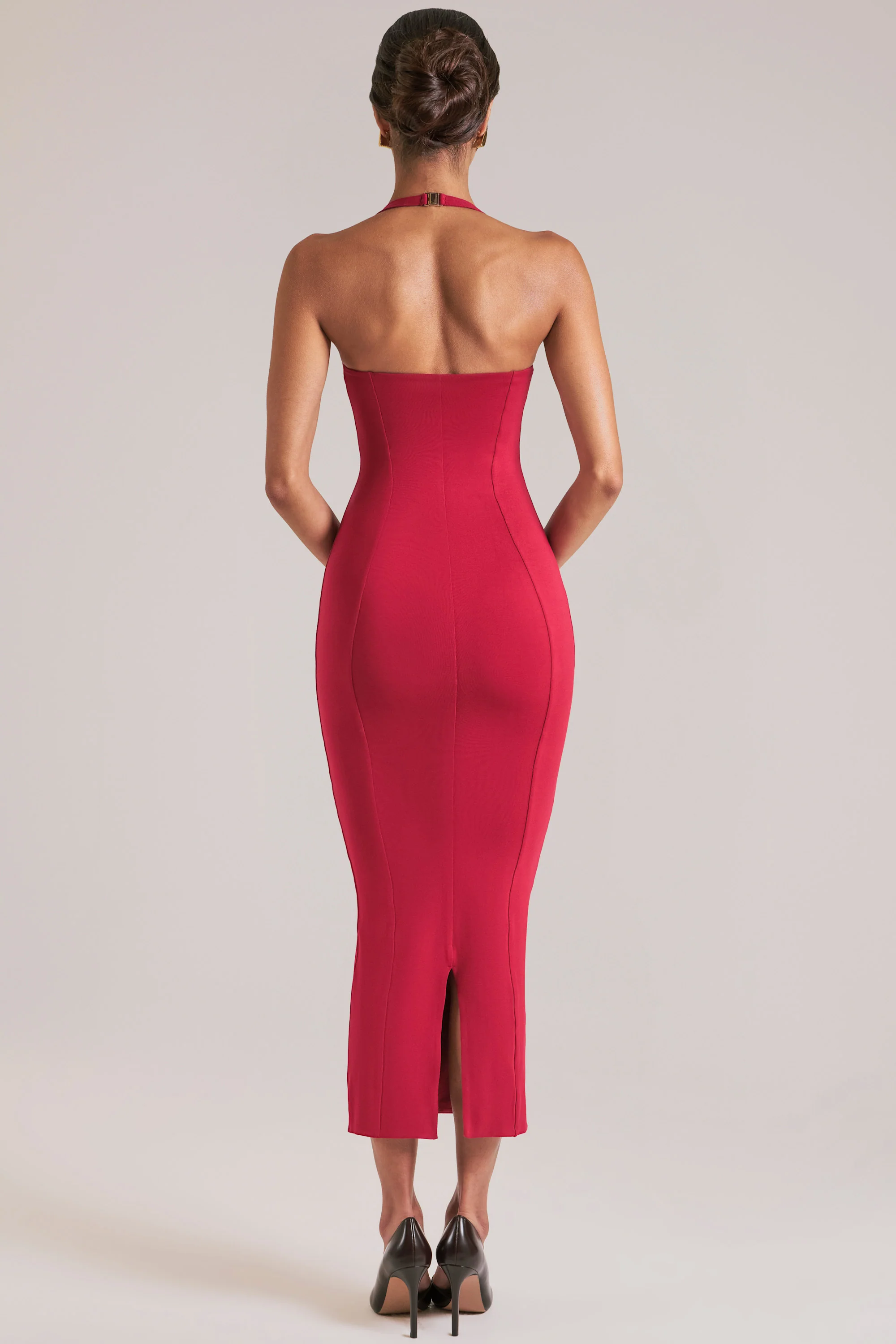 Halterneck Midaxi Dress in Cherry Red - Image 2