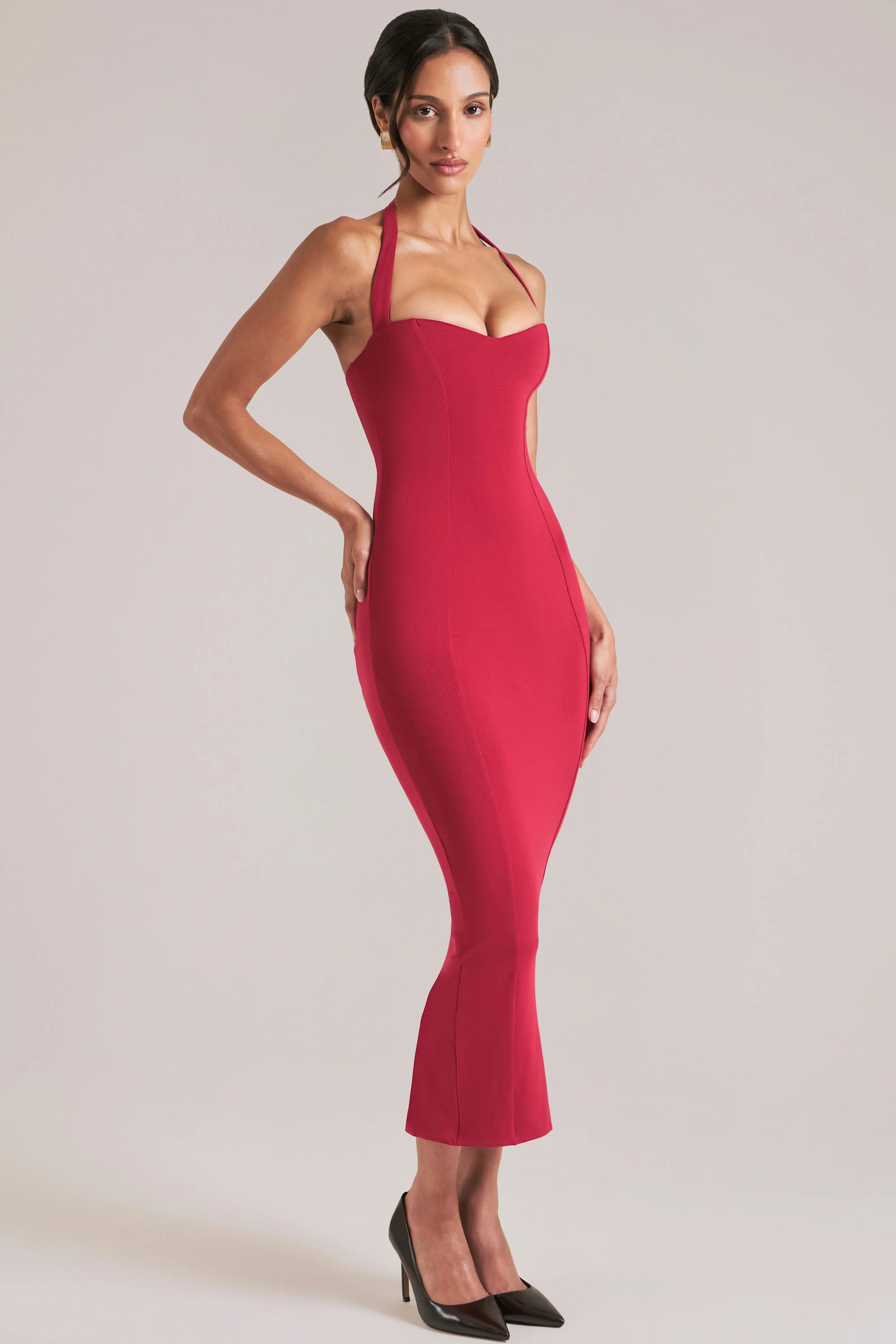 Halterneck Midaxi Dress in Cherry Red - Image 7