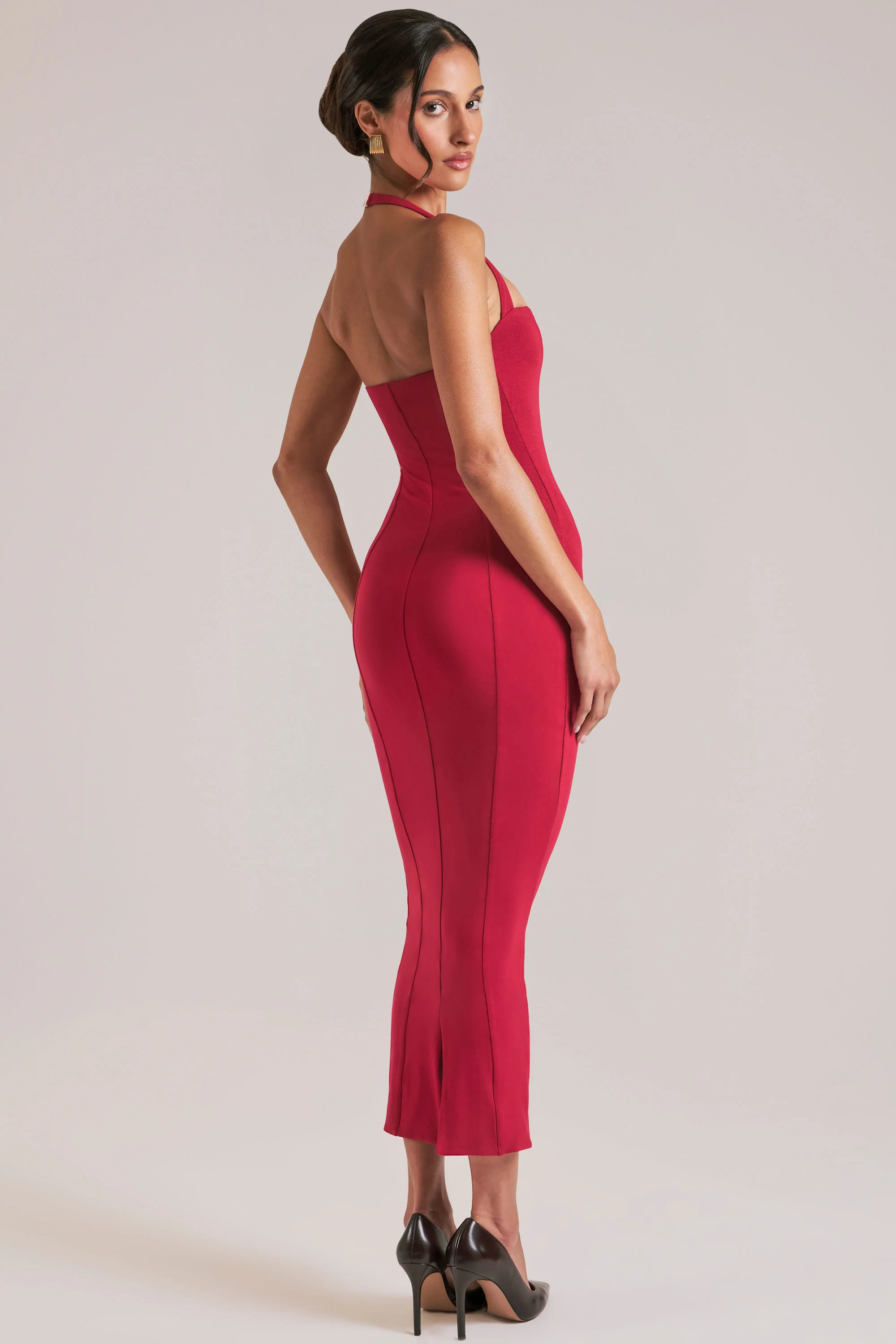 Halterneck Midaxi Dress in Cherry Red - Image 8