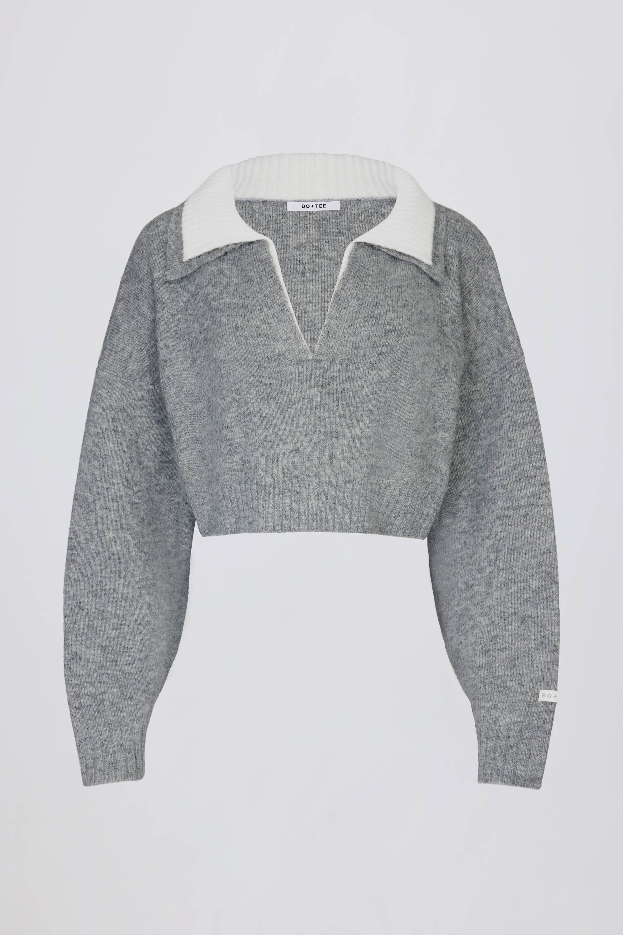 Soft Knit Layered Collar Cropped Jumper in Grey - Image 3