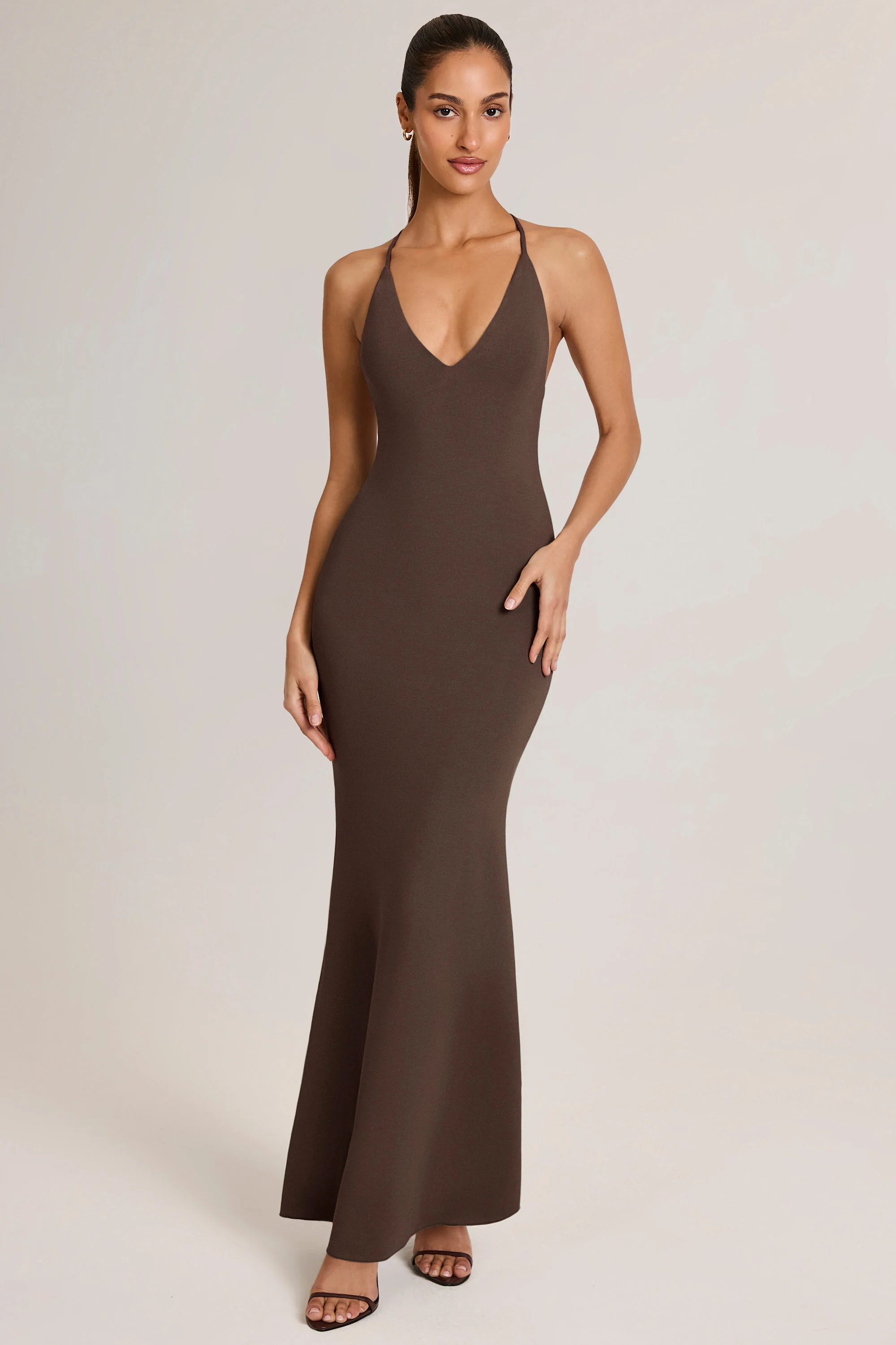 Modal Plunge Backless Maxi Dress in Chocolate Brown - Image 14